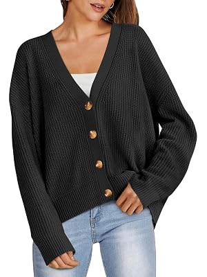 ANRABESS Women Cardigan Sweaters 2024 Fall Oversized Button Open Front Knit Lightweight Cardigans Fall Outfits Outerwear