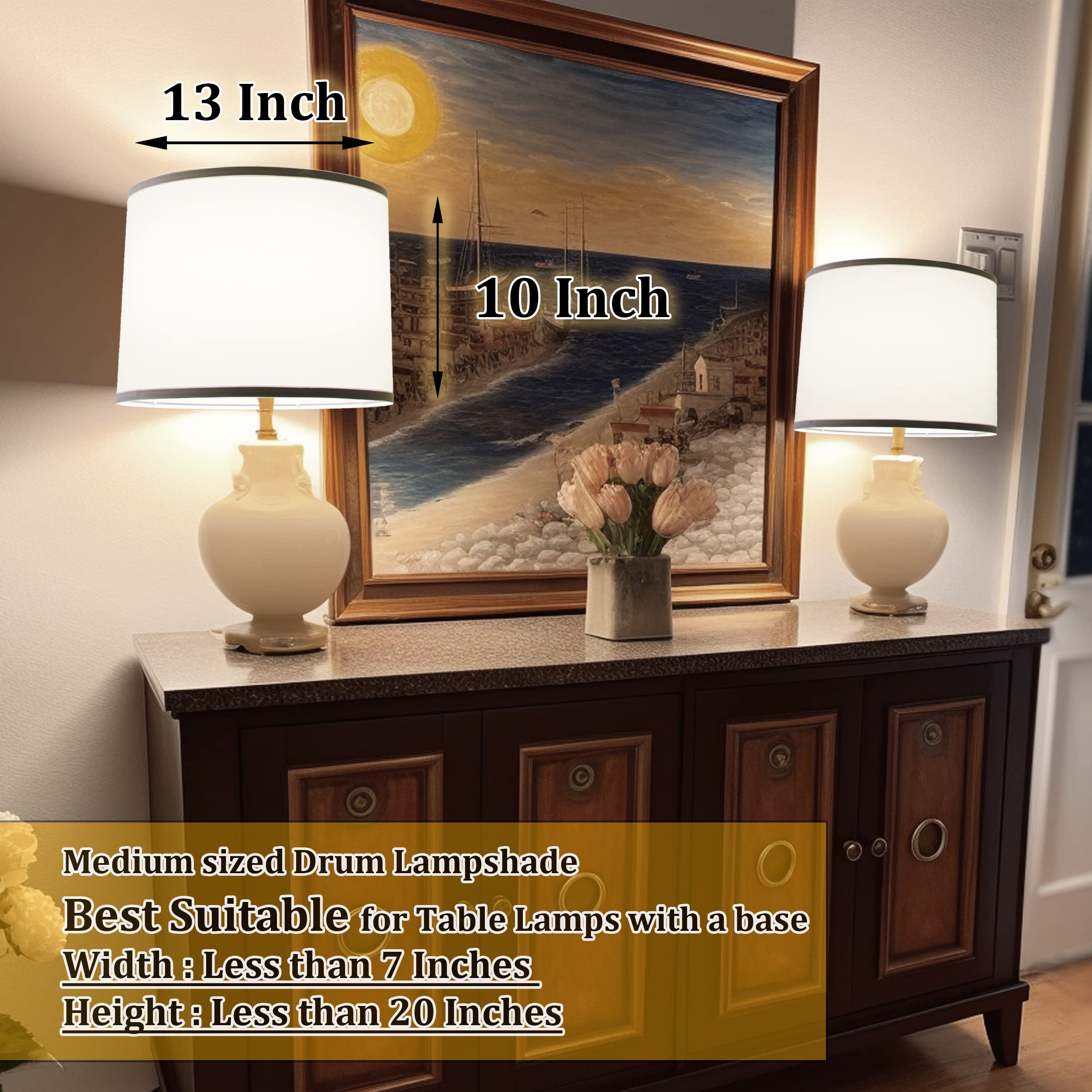 Drum Lamp Shades for Table lamps Floor lamp & Pendant Light Shade Lamp Shades Set of 2 White for Bedside Lamp fit UNO Fitter & Spider