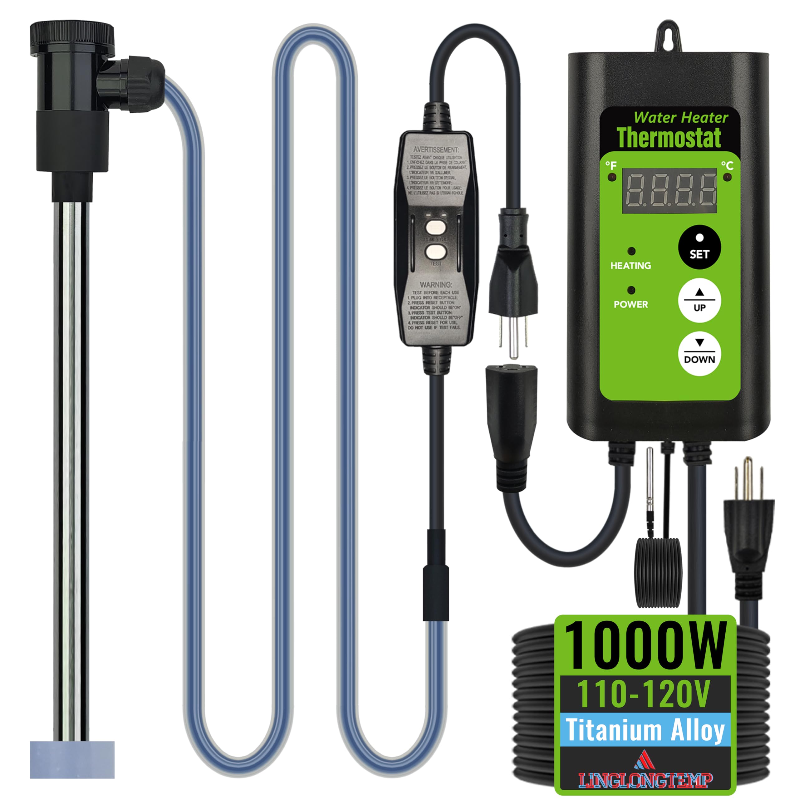 Photo 1 of LINGLONGTEMP 1000W Titanium Submersible Hot Tub & Pool Portable Electric Immersion Water Heater with Temp Control & GFCI for Bathtubs, Buckets, Baptism Pool, Inflatable Pool, Baptistry & Sap tub