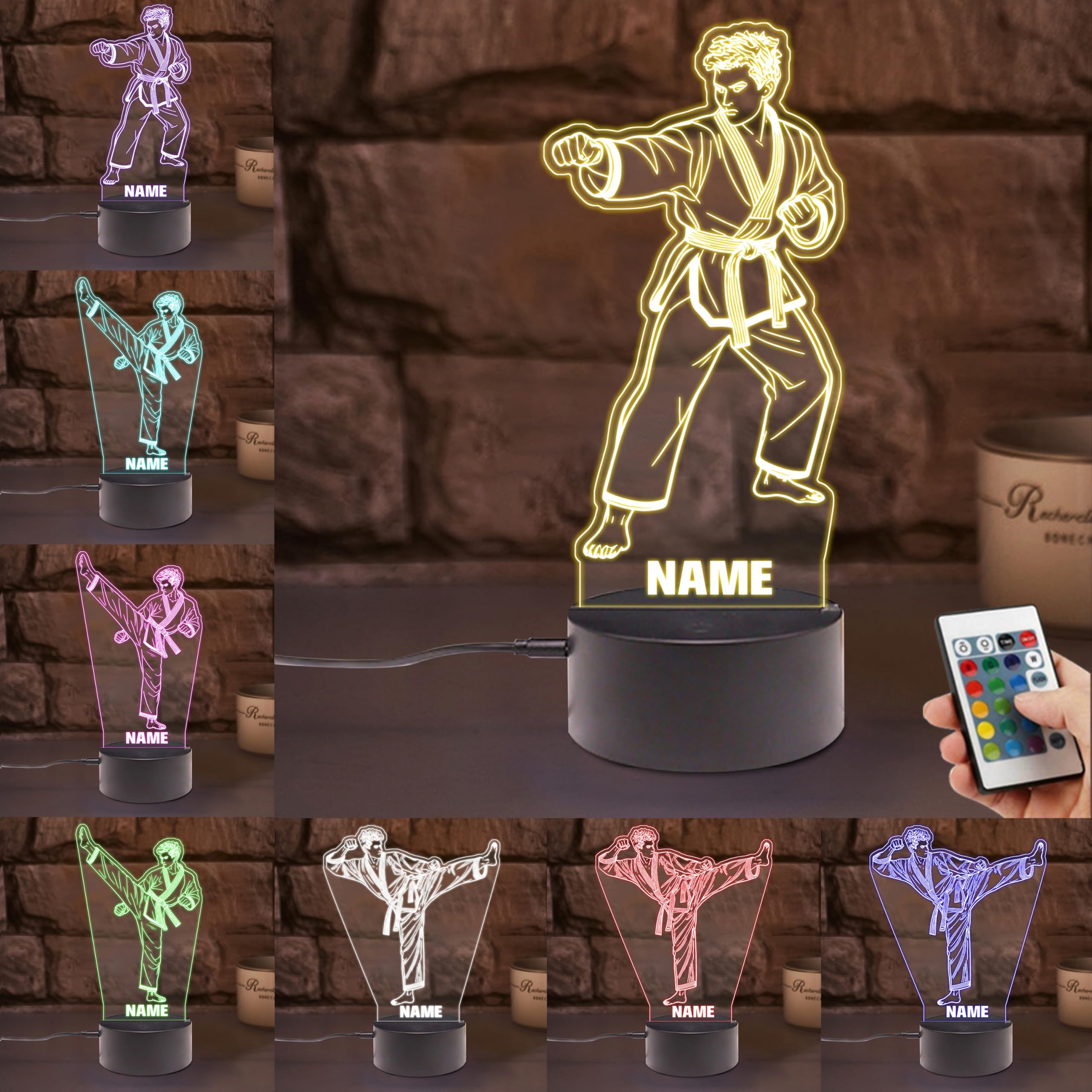 Personalized Taekwondo Night Light Custom Name 3D Illusion Lamp with Multiple Colors Changing, Led Taekwondo Desk Lamp Home Decor Gifts for Christmas Birthday