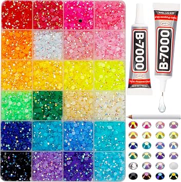 8000PCS 4MM 24 Colors Rhinestones for Bedazzling, Non-Silver Back Jelly AB Flatback Resin Rhinestones Kit with Glue, Bedazzler Kit with Crystals Diamonds Gems Jewels for Nails Clothing DIY Crafts