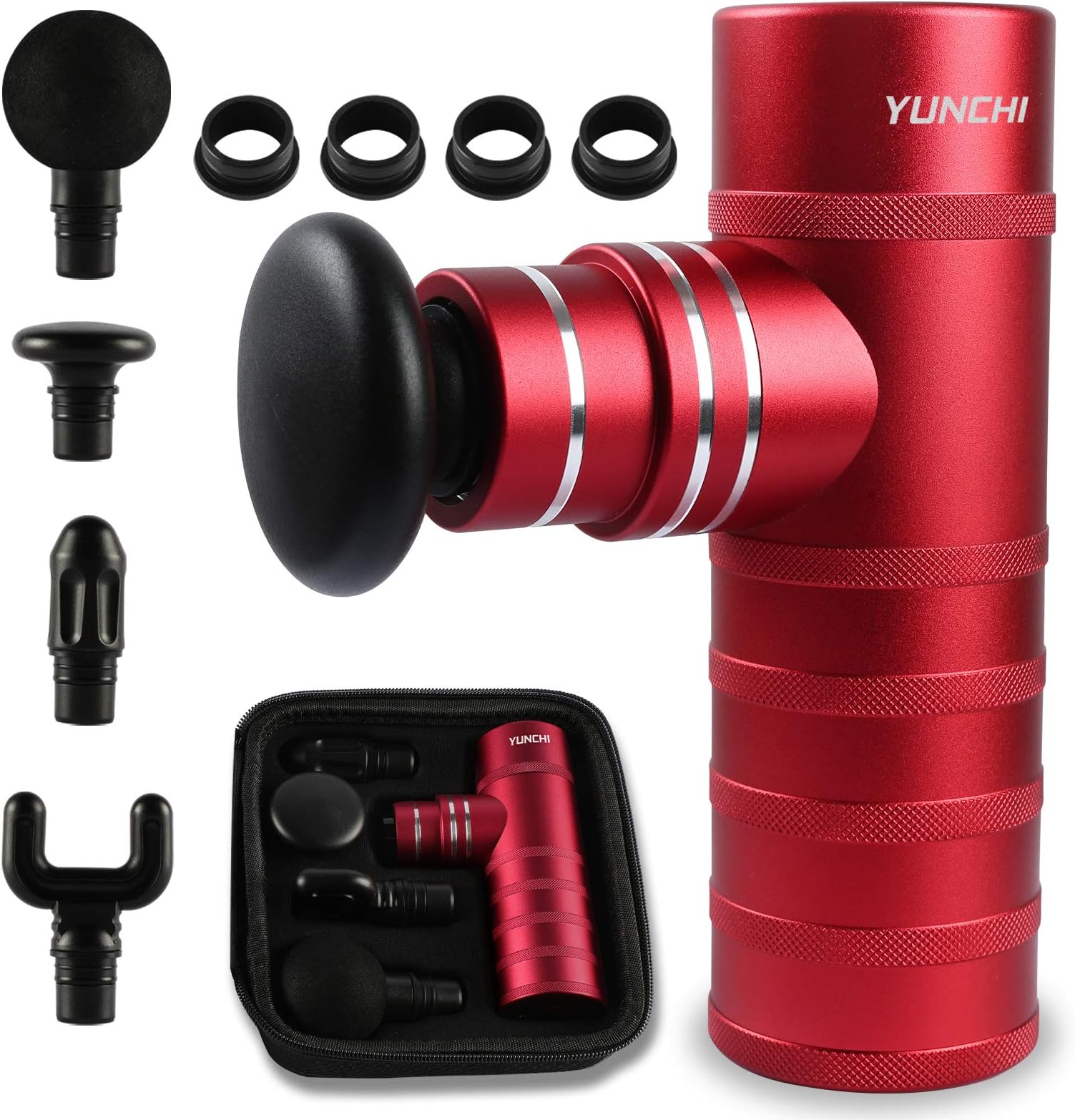 Mini Massage Gun Deep Tissue Massager – YUNCHI X3 Portable Percussion Massager Drill for Pain Relief and Muscle Recovery – 4 Speeds, 4 Interchangeable Heads, Super Small & Quiet - Red