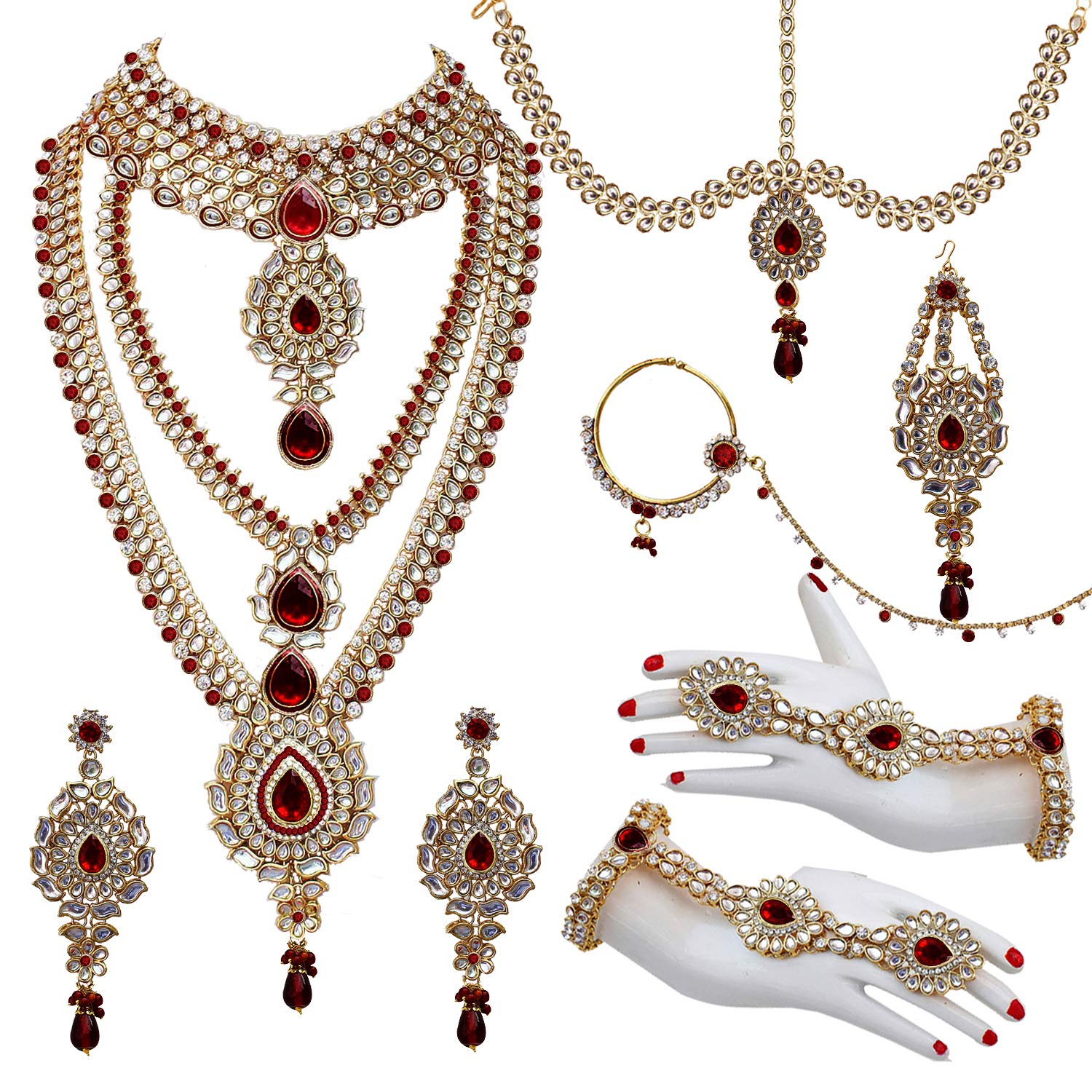 Lucky Jewellery Designer Gold Plated Dulhan Bridal Jewelry Set 8 Pcs. for Girls & Women (3600-WZK-PARENT)