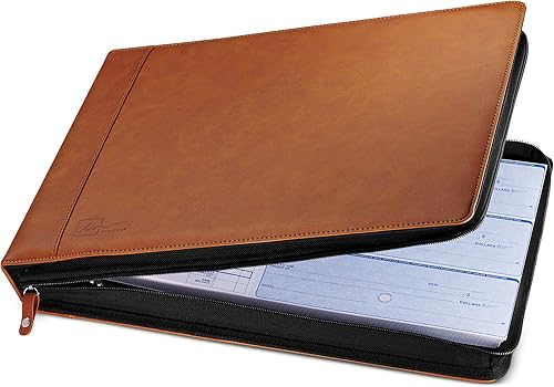 Inkline Portafolio de carpetas a cuadros de 7 anillas carpeta profesional de piel sintética con cierre de cremallera capacidad de 500 hilos hojas de