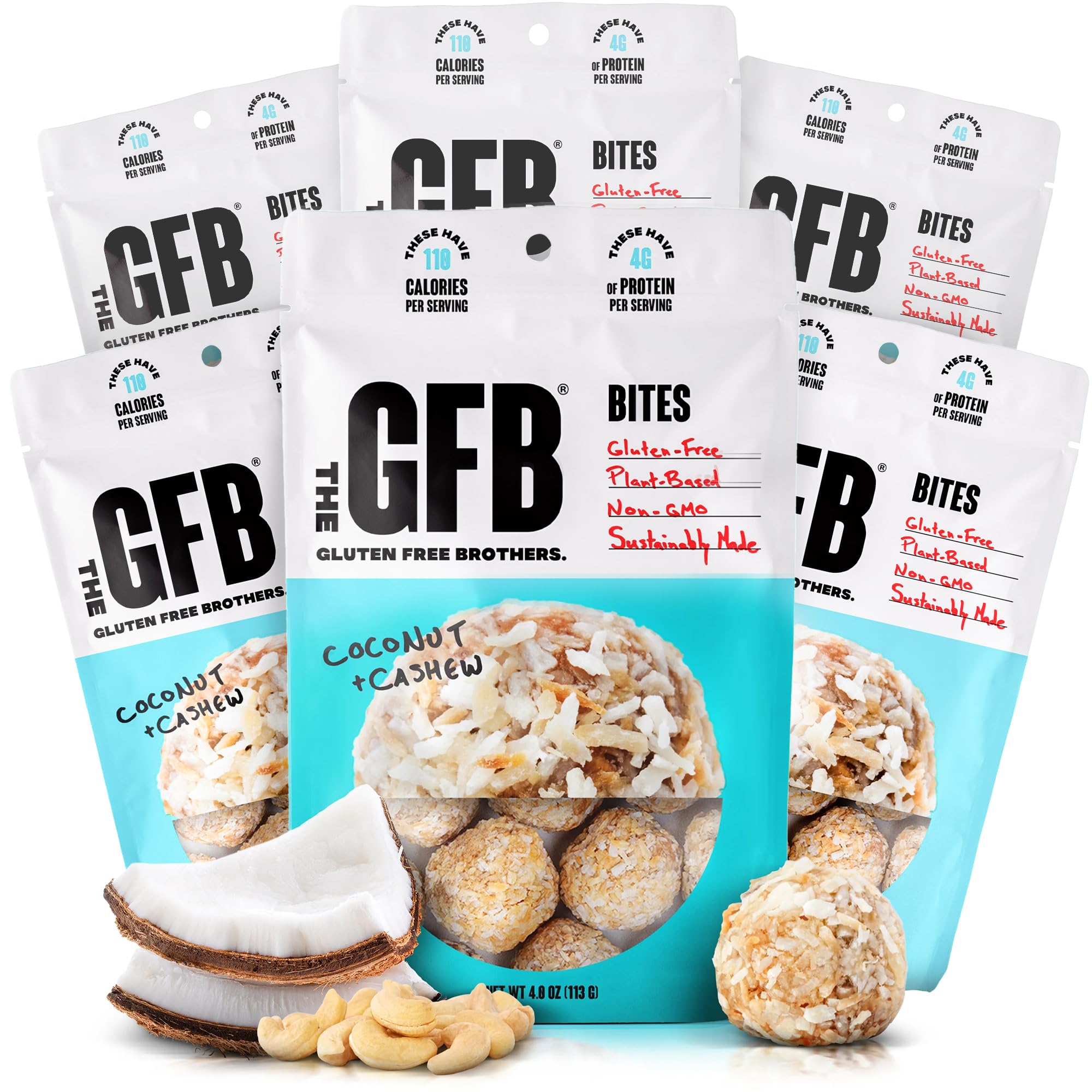 Coconut Cashew Protein Bites - Gluten Free, Plant Based, Non GMO, Sustainably Made – Ridiculously Tasty, Healthy, Vegan, Protein Energy Balls, 4 oz (6 Count)