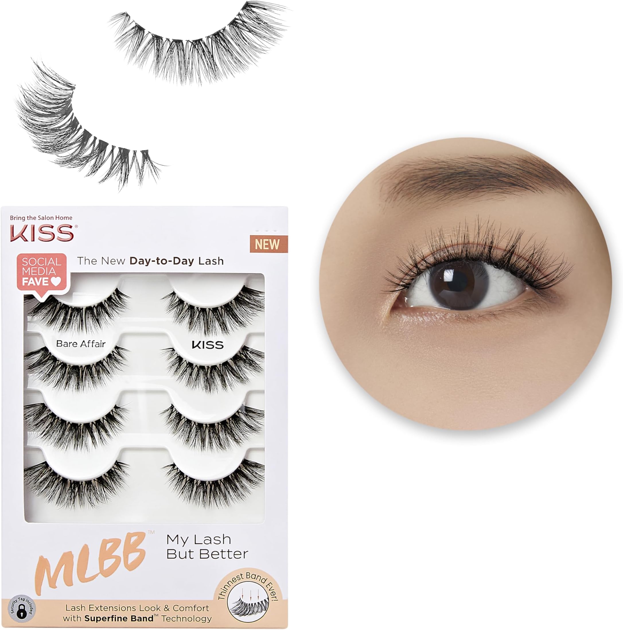 KISS My Lash But Better Fake Eyelashes Multipack – Bare Affair, 4-Pair Pack, Invisible, Lightweight, Reusable, Contact Lens Friendly, Voluminous, Comfortable | 8 Total