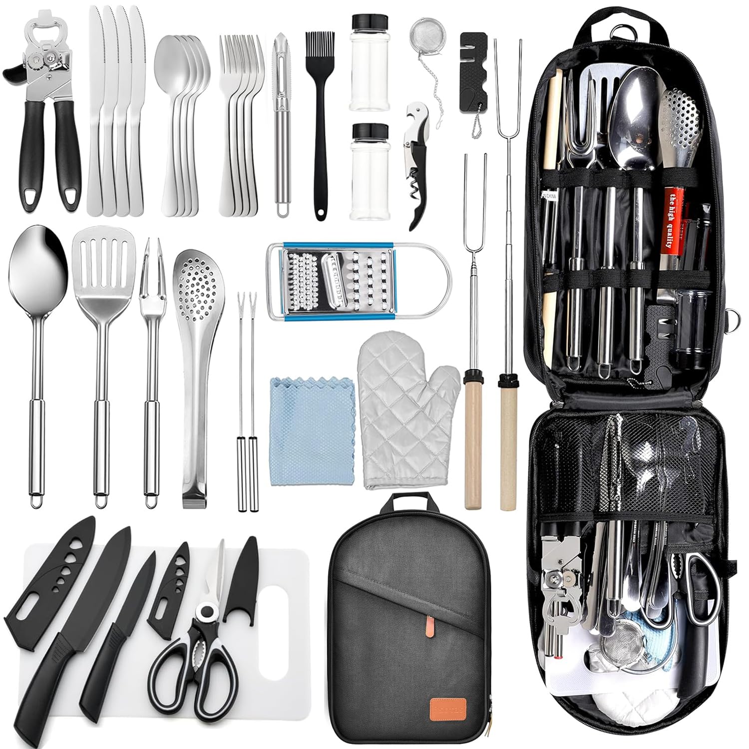 36 Pièces Ustensiles de Cuisine de Camping,Ensemble de Vaisselle,Accessoires de Camping,Ensemble de Couverts Portables Complet pour ActivitéS en Plein Air, Pique-Nique et Barbecues