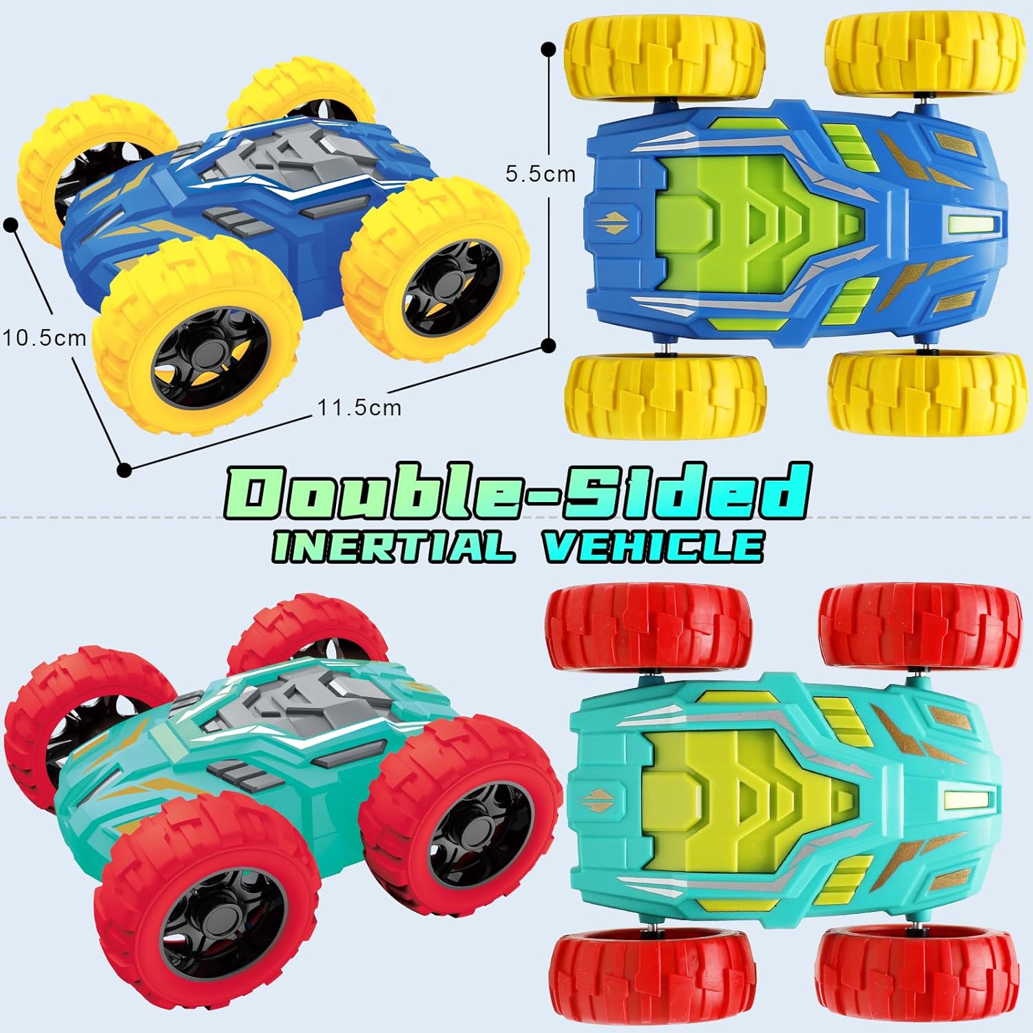 MSHALADE Toys Cars for Ages 2-4, Double-Sided Monster Truck Toys, Stunt Push and Go Friction Cars, 3 Year Old Boy Toys, Toy Cars for 2 3 4 5 6 Year Old Boy Christmas Birthday