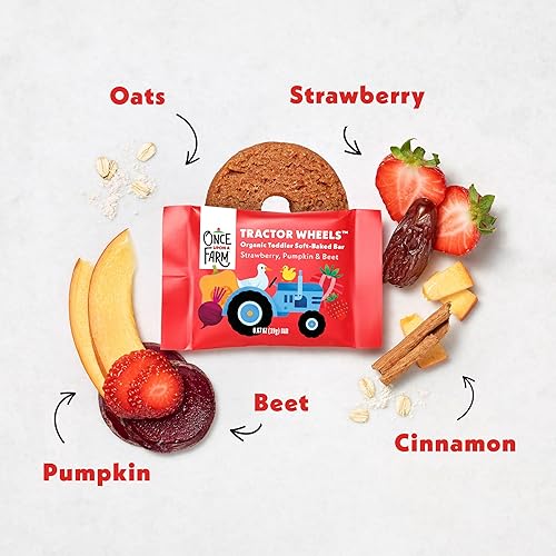 Miniatura 4 de Once Upon A Farm Barra Horneada Suave Orgánica Para Niños Pequeños, Fresa, Calabaza Y Remolacha, Con Forma De Ruedas De Tractor, Sin OGM, Kosher,