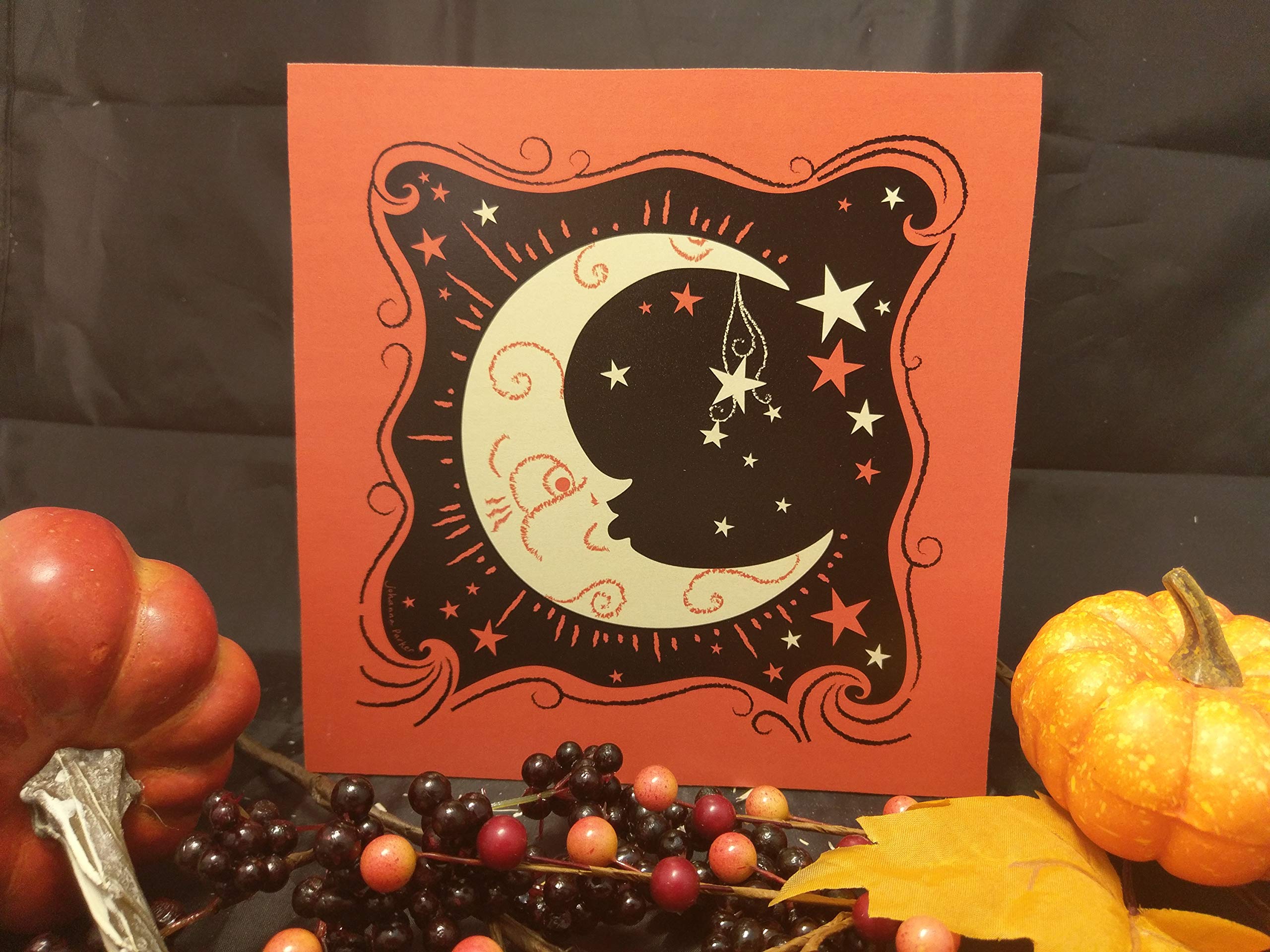 Eden533ope Johanna Parker Crescent Moon with Stars Retro Halloween Wood Cutout