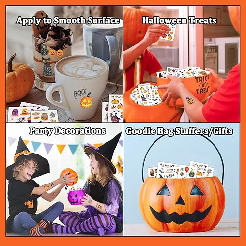 Miniatura 4 de Partywind Tatuajes de Halloween con purpurina de 245 estilos para golosinas para niños, decoraciones de fiesta de cumpleaños de Halloween,
