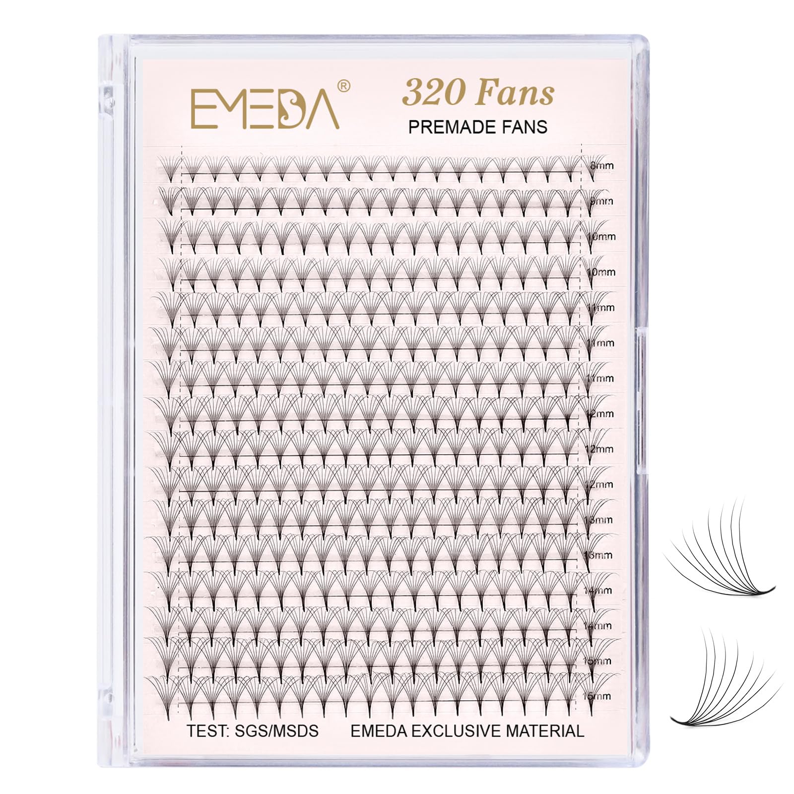 EMEDA 320 Fans Premade Lash Fans Pointy Thin Base XL Boxes Premade Fans Eyelash Extensions Stable D Curl Lash Extension Premade Fans Pre Fanned Volume Lash Extensions (8D-0.07-C-8-15mm)