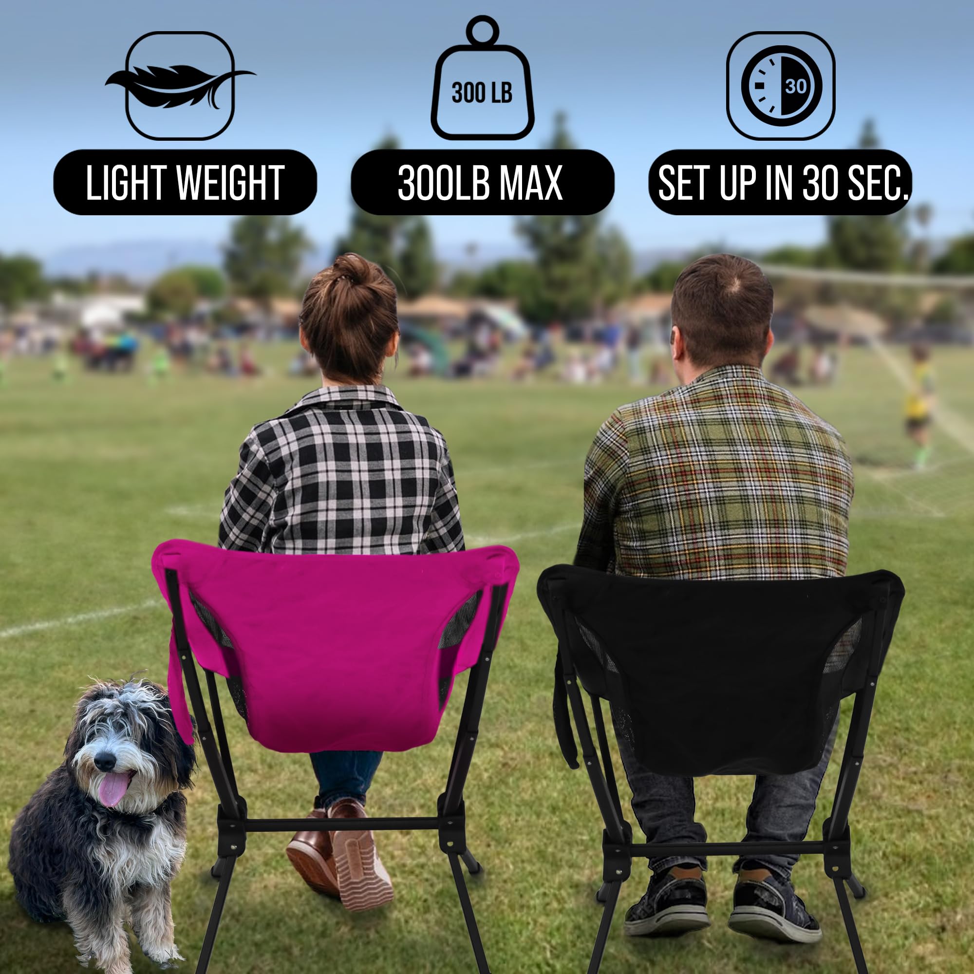 Outdoor Originals - Sedia da campeggio portatile all-in-one per adulti, leggera, si aggancia al posto, ideale per giochi sportivi, spiaggia, campeggio, escursionismo, sedia pieghevole compatta con
