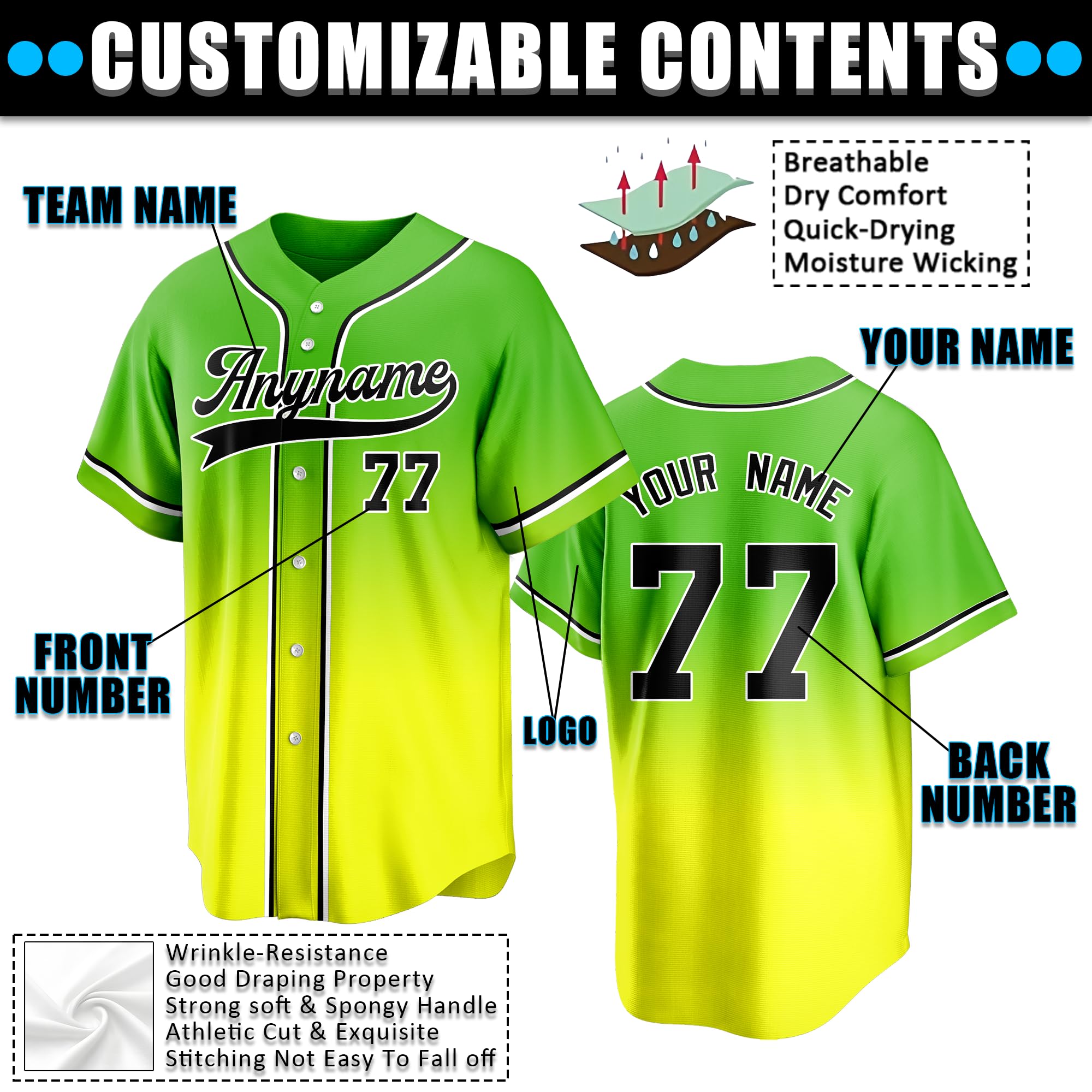 Custom Baseball Jersey Printed Stitched Names Numbers Logo Personalized Baseball Jersey for Men Women Youth Sports Fans