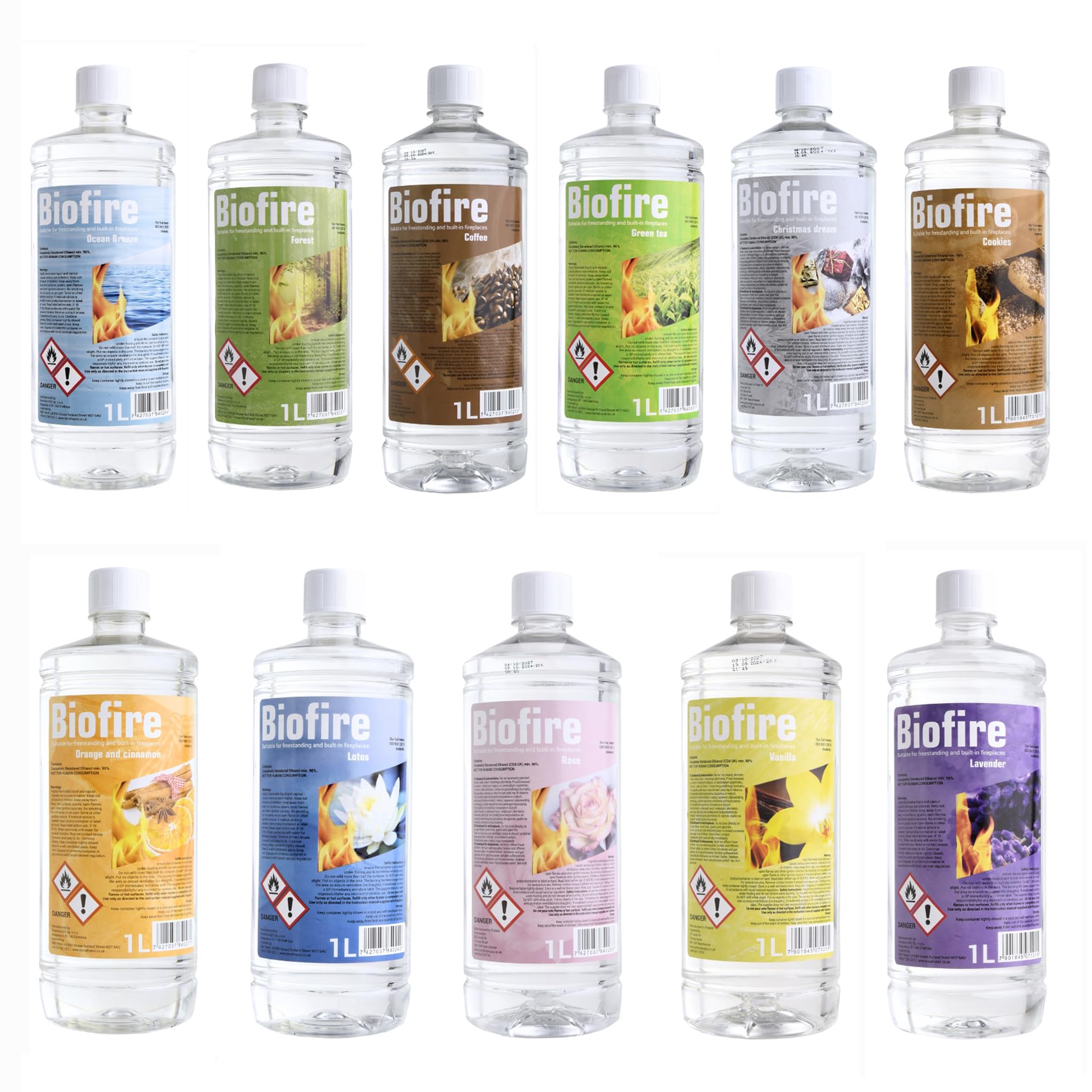 B2c Bioethanol Scented Liquid Fuel Eco Line Premium Grade Quality, Clean Burn 1L Containers (Mix Of Scents, 24)