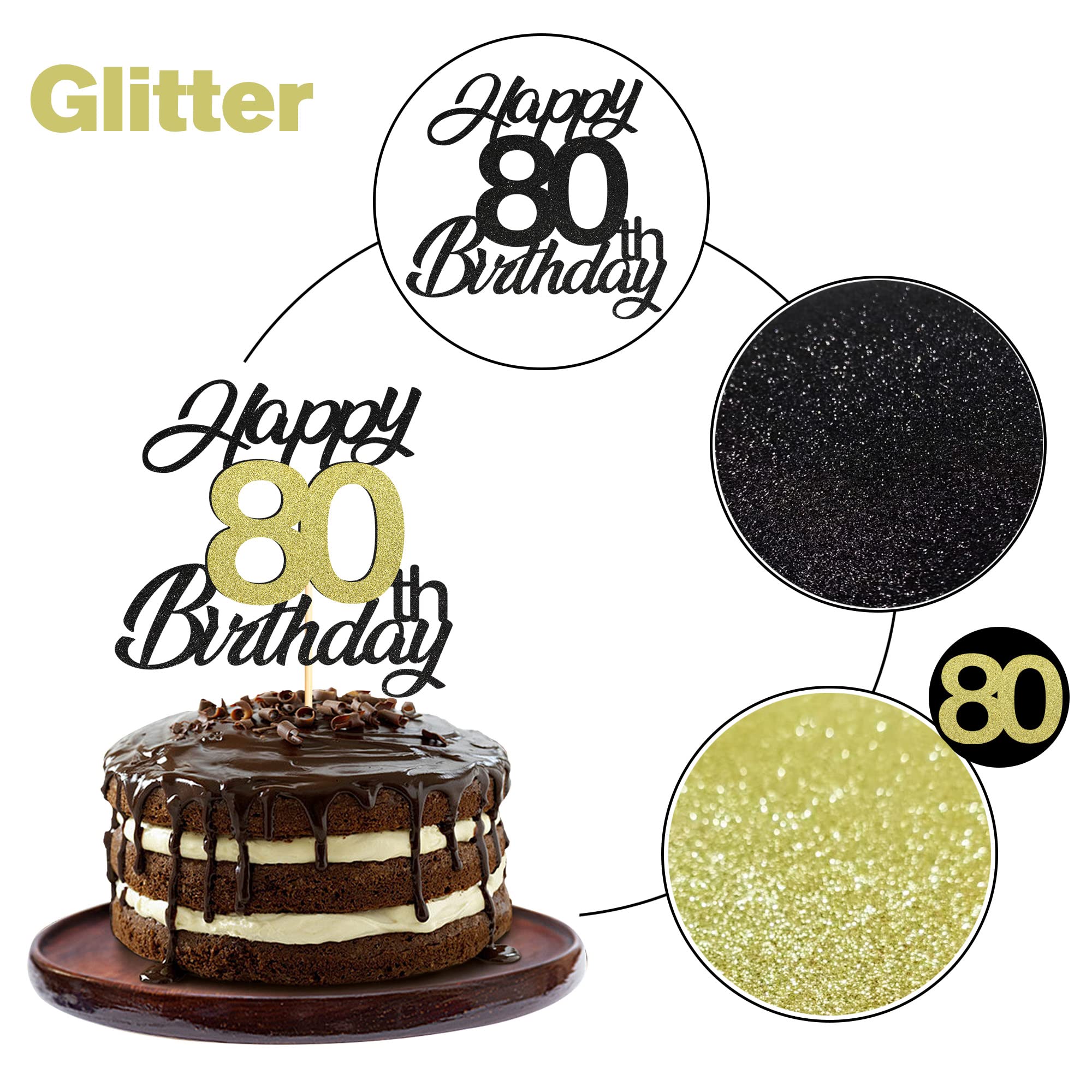 Sotpot Topper per torta vintage del 1942, glitterato per 80° torta per uomo donna allegria ottanta compleanno, decorazione per feste di compleanno, festa di nozze per 80° anniversario (oro nero