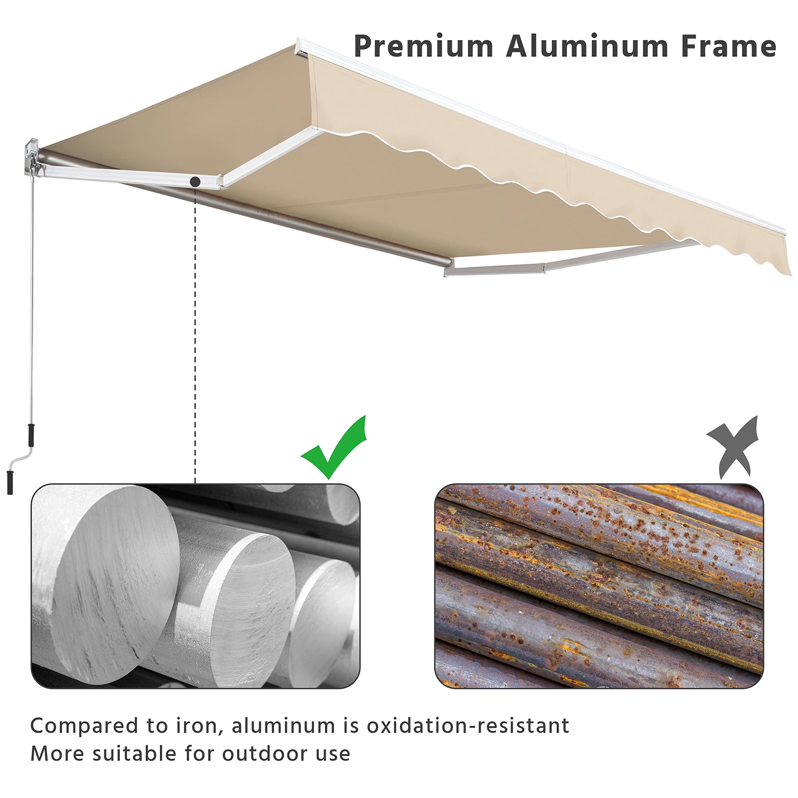 Buy Yaheetech 10 × 8 Ft Patio Awning, Retractable Sun Shade Awning with Manual Crank Handle