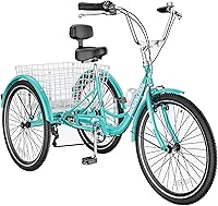 Vista 87 de H&ZT Triciclo para adultos, bicicleta de 3 ruedas, triciclo crucero, con engranaje de 7 velocidades, mango de freno de estacionamiento, escalón