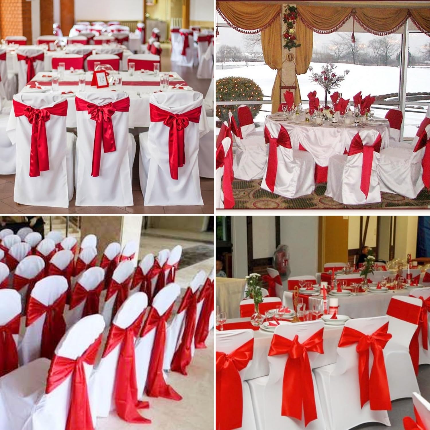 120 Pcs Red Satin Chair Sashes Bows Universal Chair Cover 6x108 Inch | Chair Ribbon Decorative Ties Sash for Wedding Banquet Events Dining Holidays Party Ceremony Reception Hotel Restaurant Décor