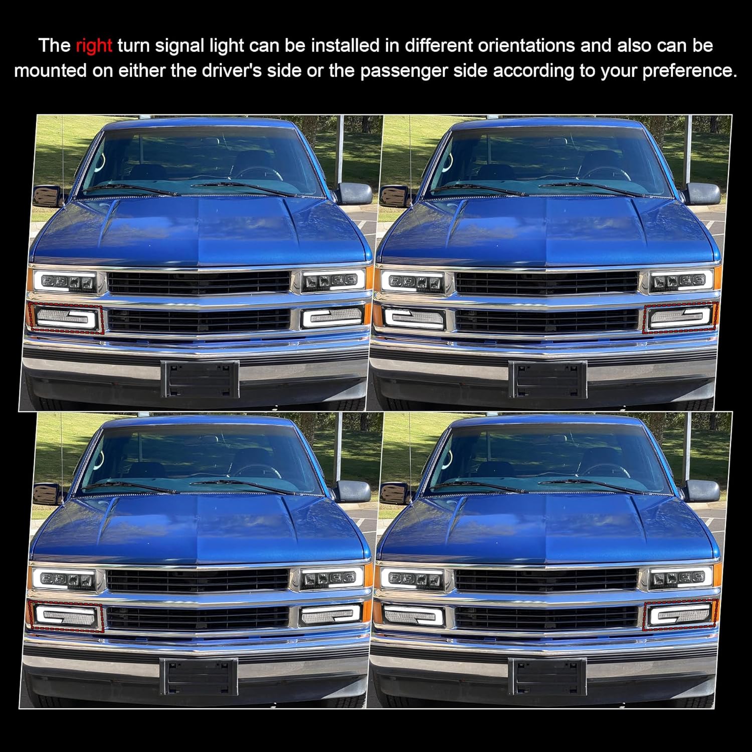 LED Amber Turn Signal Lights with Resistors Multi-Orientation Mounting Right Passenger Side Compatible with 1988-1998 Chevy GMC C/K1500 C/K2500 C/K3500 Suburban Tahoe Yukon