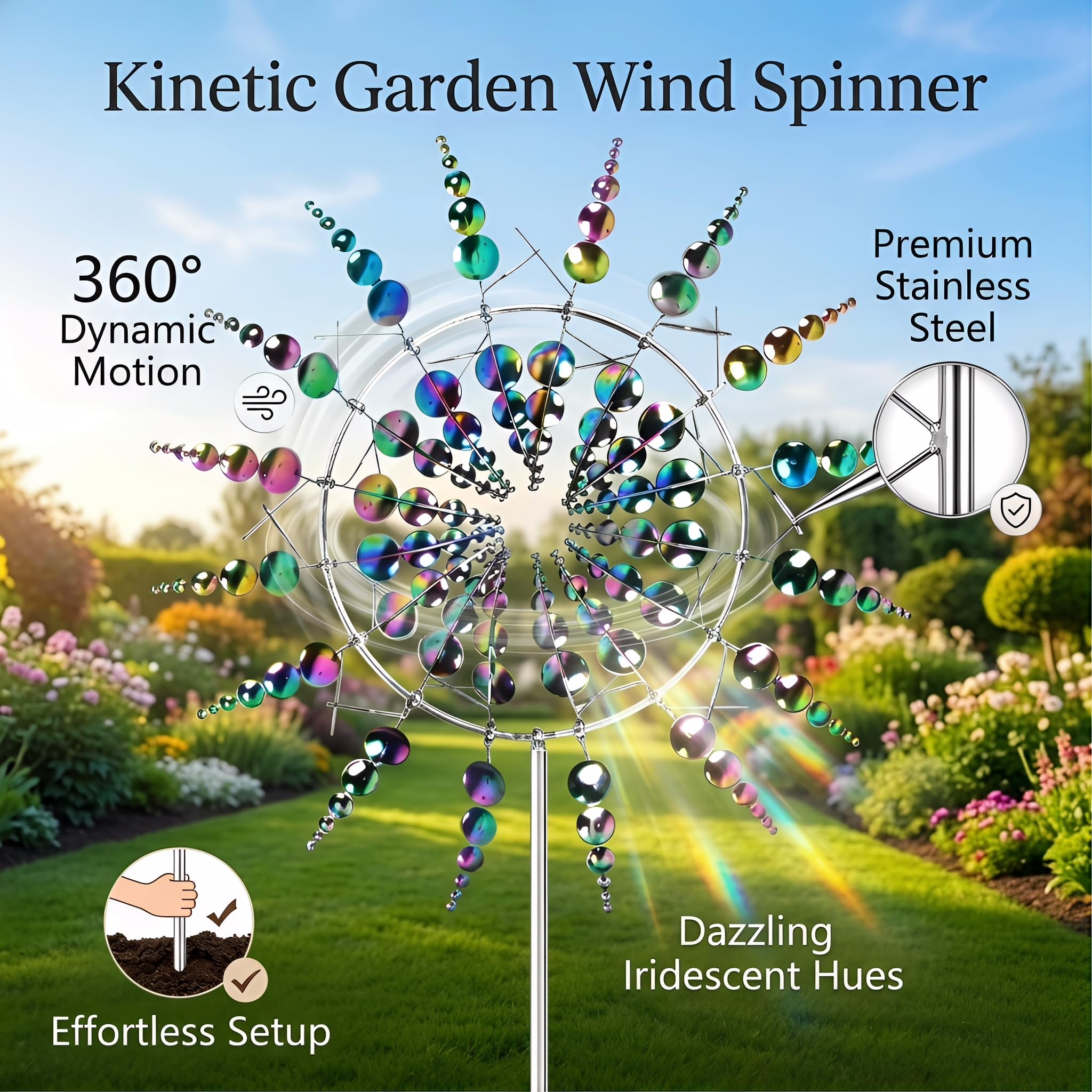 Windspiel GartenMetall Windmühle, 3D Windbetriebene Kinetische Windrad Garten Metall, Rostfrei Gartenstecker Windspiel, für Terrasse Rasen und Garten Dekoration,Multicolour (B)