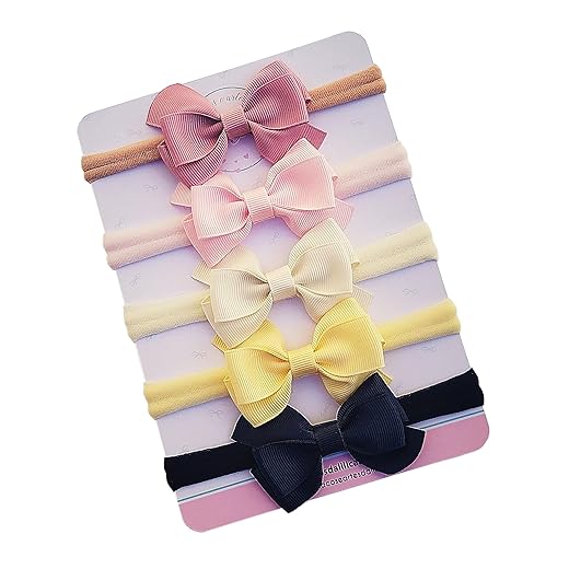 Kit c/5 Laços para Cabelo Bebê Meninas Tiara Faixinha Meia de Seda Ajustável Slim