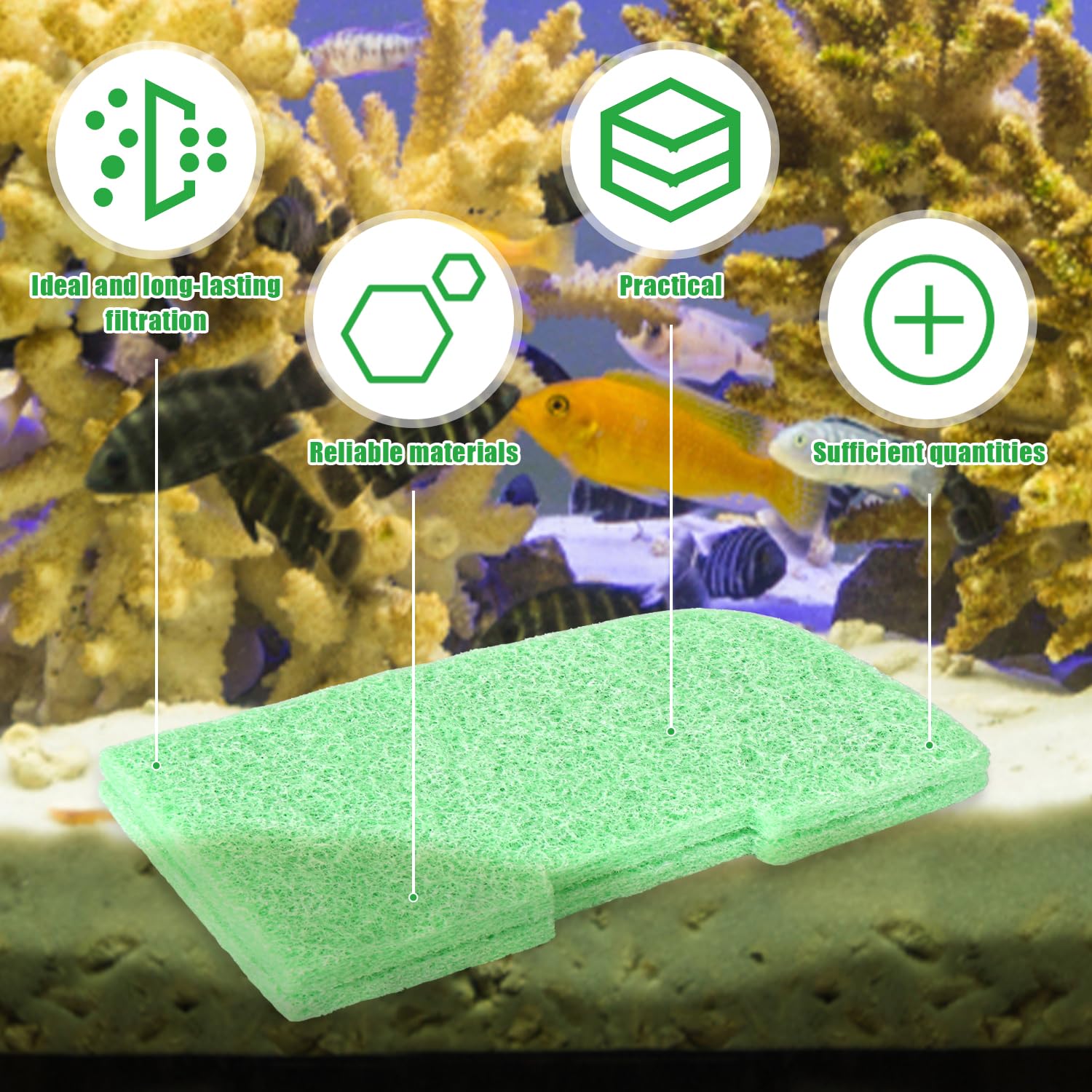 Gosknor 20 Piezas Almohadillas Removedoras de Fosfatos, Almohadilla Filtro de reemplazo para Medio Canister Filtros Acuario para Fluval 306/307/406/407 (Verde)