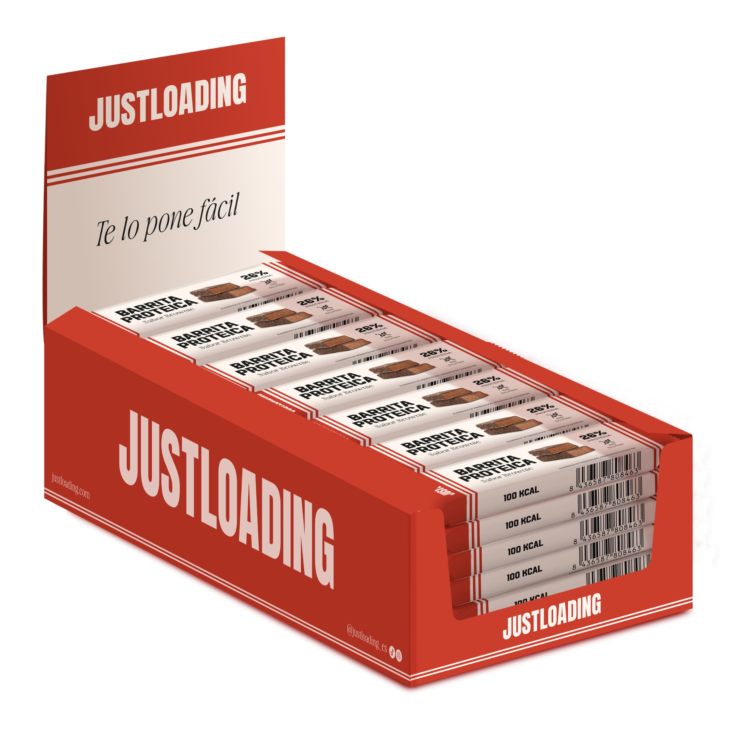 JUSTLOADING Barrita Proteica Brownie Chocolate Negro, 35 unidades x 27g