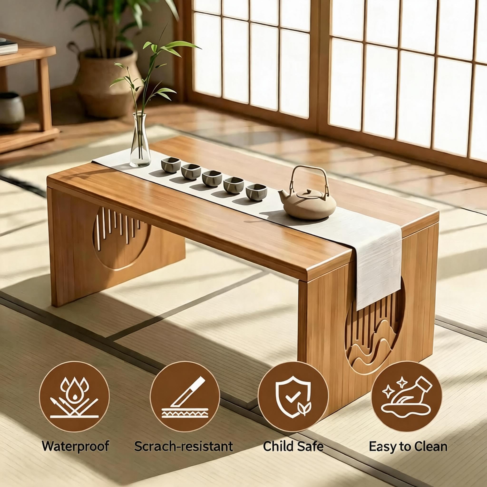 Ekjkldo Folding Coffee Table, Foldable Japanese Floor Table No