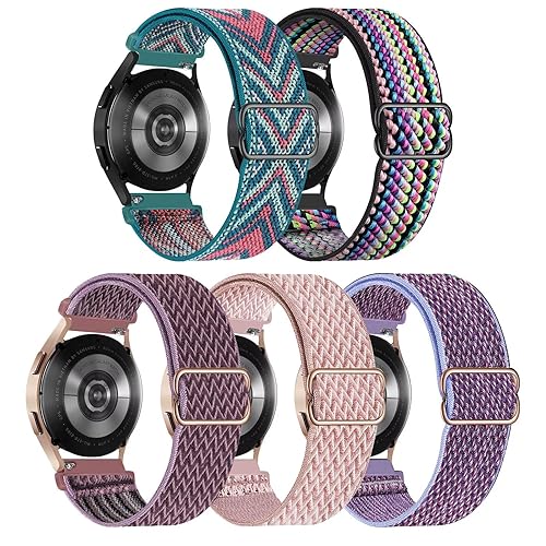 GBPOOT 5 Packs Solo Loop 22mm Armband Kompatibel mit Samsung Galaxy Watch 3 45 mm/Galaxy Watch 46 mm,Einstellbares Nylon Armbänder Weiche Sport Ersatzband - Rose Pink/Smokey Mauve/Lilac/Colorful/Green Arrow - 22mm