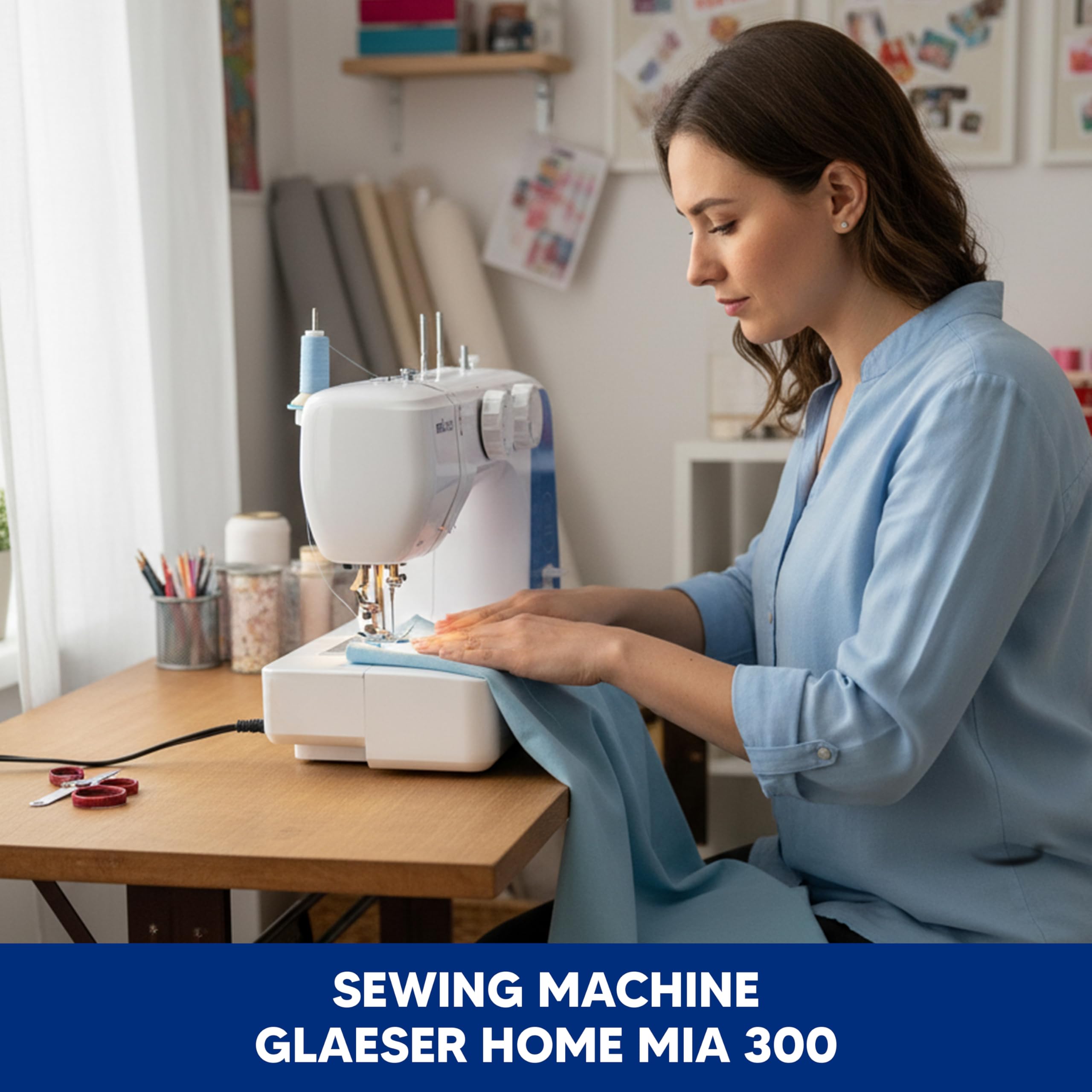 GLAESER® Home Mia 300 Nähmaschine Easy für Anfänger mit Automatischer Einfädler, 24 Stich-Varianten, Kinderleichte Bedienung