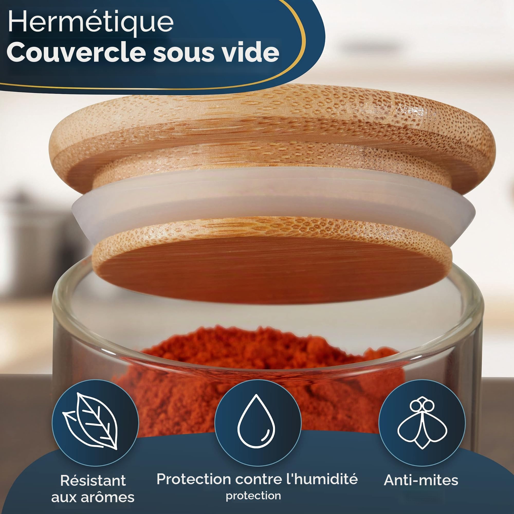 CLIDOR Lot de 12 pots à épices ronds de 125 ml, épaisseur du verre accrue, boîtes à épices empilables avec couvercle en bambou, récipients à épices hermétiques pour la cuisine, pots à épices