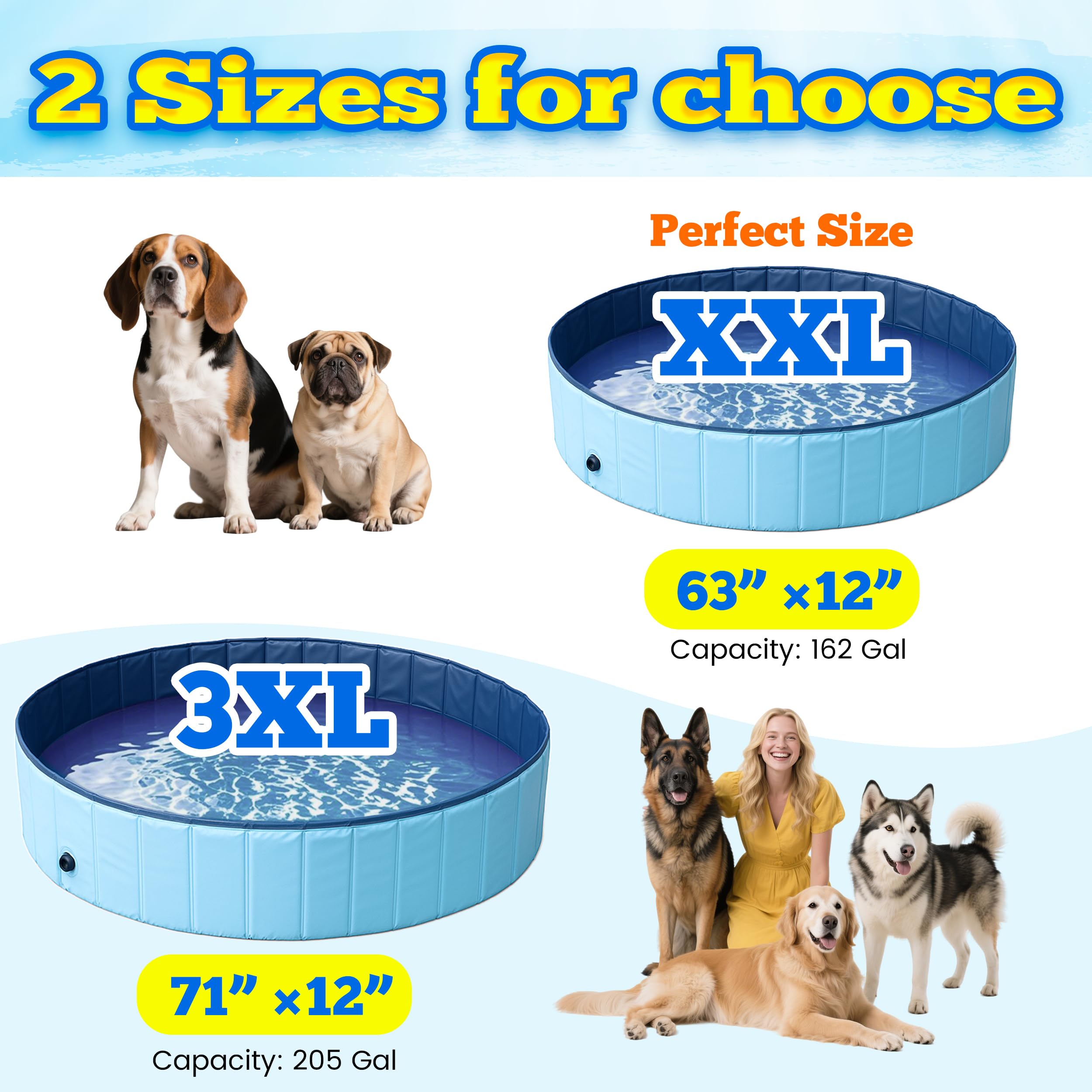 PatiencET Piscina pieghevole per cani, 160 cm, piscina portatile per cani con valvola di scarico rapido, vasca da bagno per cuccioli per interni ed esterni