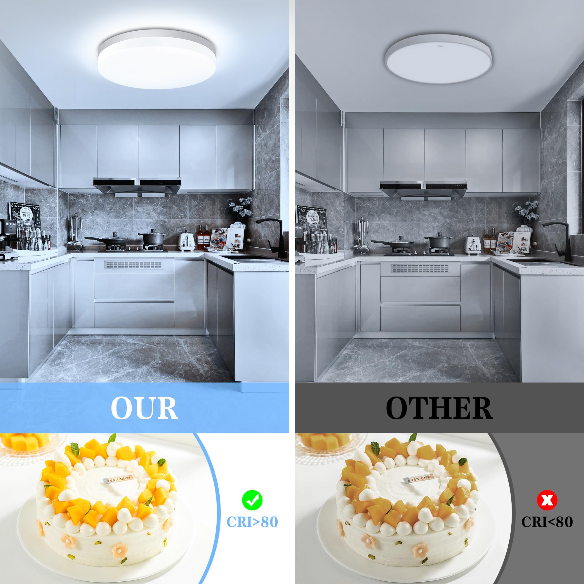 EASY EAGLE Plafoniera LED Soffitto 48W, Lampada da Soffitto LED 6500K 4800LM Plafoniera Bagno Rotonda Ø30CM Plafoniere da Ufficio Luce Soffitto per Camera da Letto, Cucina, Soggiorno, Balcone