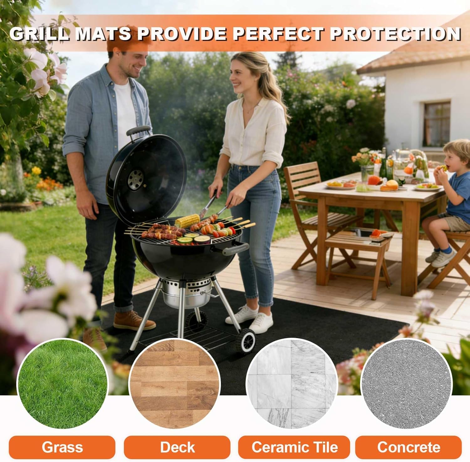 Under Grill Mats for Outdoor Grill, Double-Sided Fireproof Deck and Patio Protector Mat, Waterproof Oil-Proof BBQ Floor Pad Indoor Fire Pit Fireplace Mat, Portable Reusable,39 x39 inch