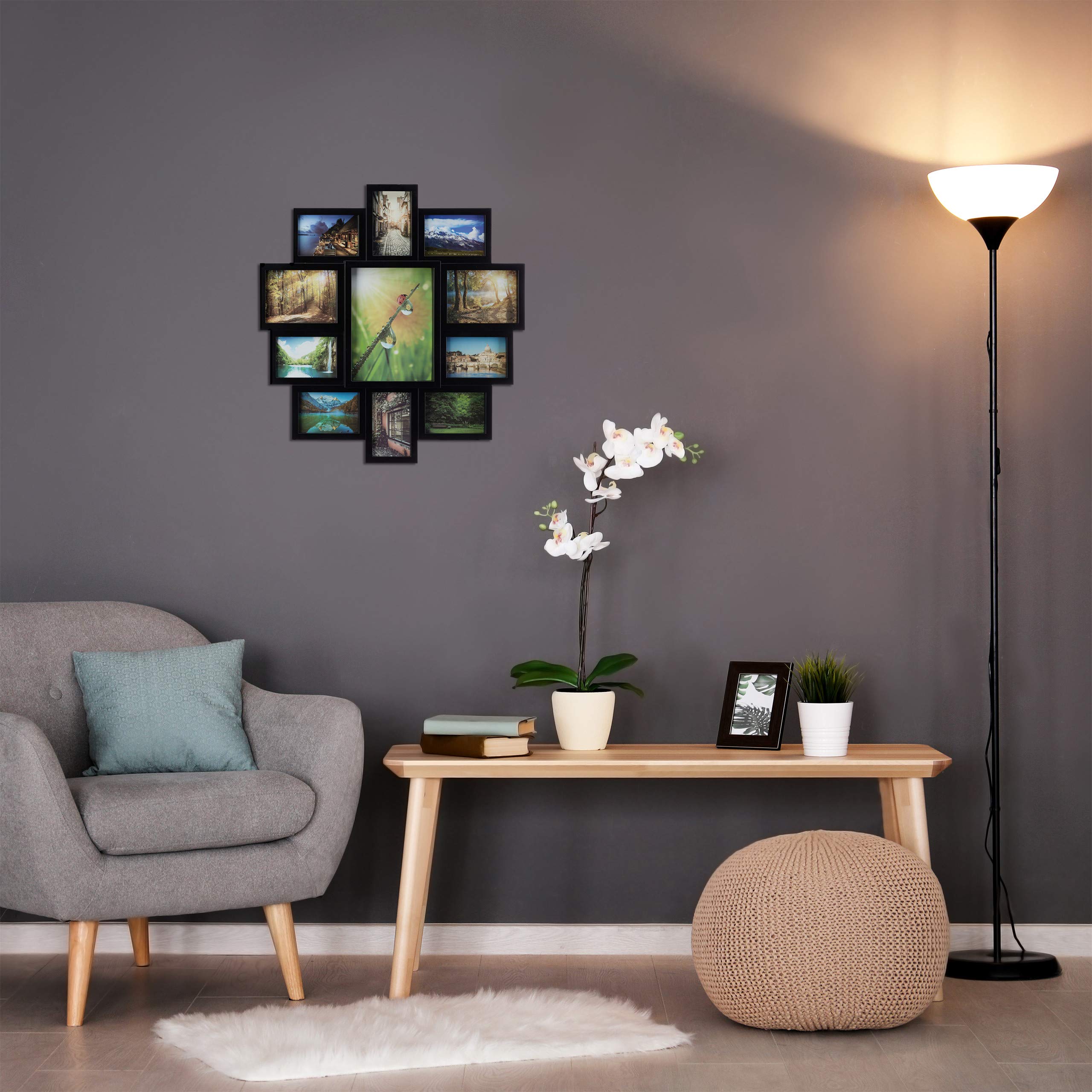 Relaxdays 1x Cornice per 11 Foto, Porta-fotografie Multiplo, Collage Multifoto da Appendere, Decorazione da Parete, Nero