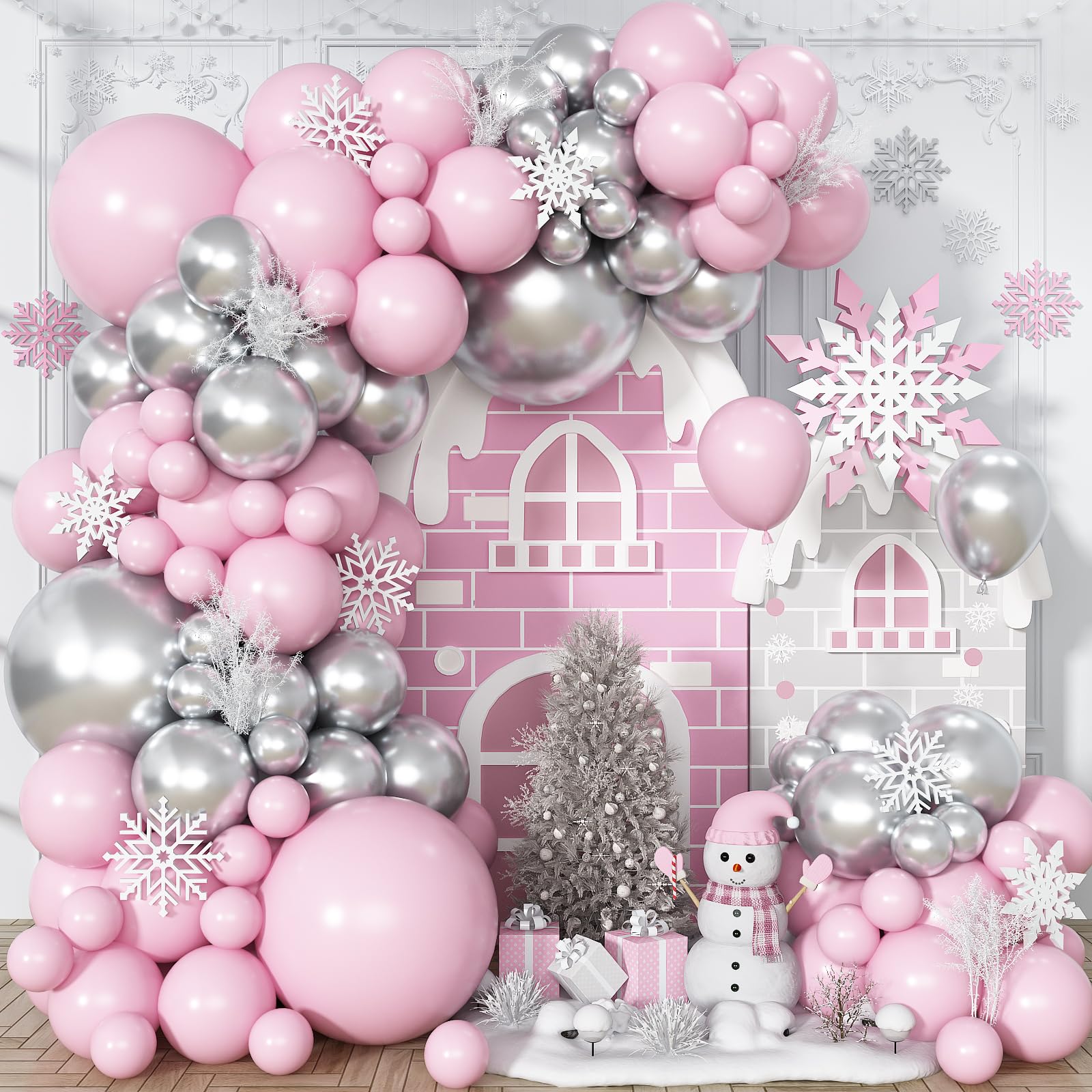 Pink and Silver Balloon Arch Kit, Metallic Silver Macaron Pink Balloon Garland Kit, Helium Latex Balloons Different Sizes for Wedding Bridal Shower