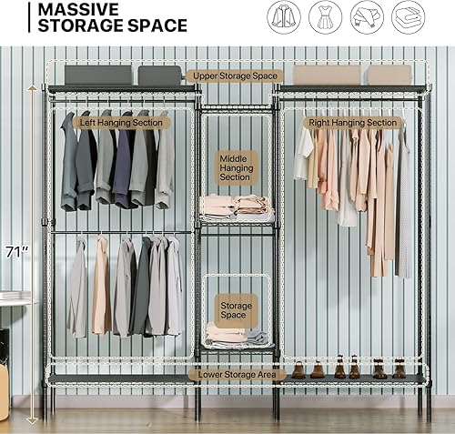 Miniatura 6 de MoNiBloom Portable Closet Wardrobe Heavy Duty Clothes Rack, 77 Inch Wardrobe Closet for Hanging Clothes with 4 Hanging Rods, Expandable Clothes