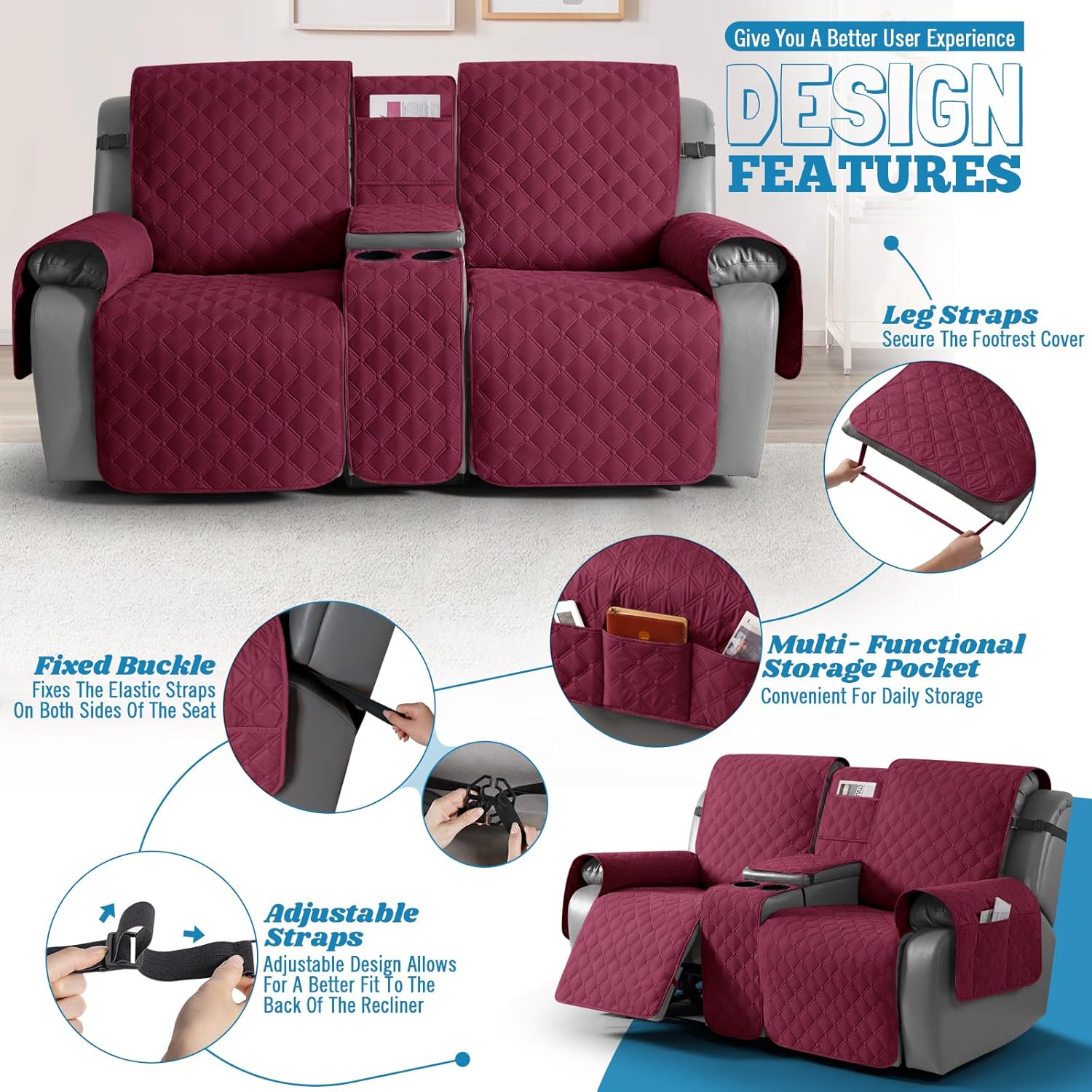 TAOCOCO 100% Waterproof Cover, Wine (2seater & Console, 3seater)