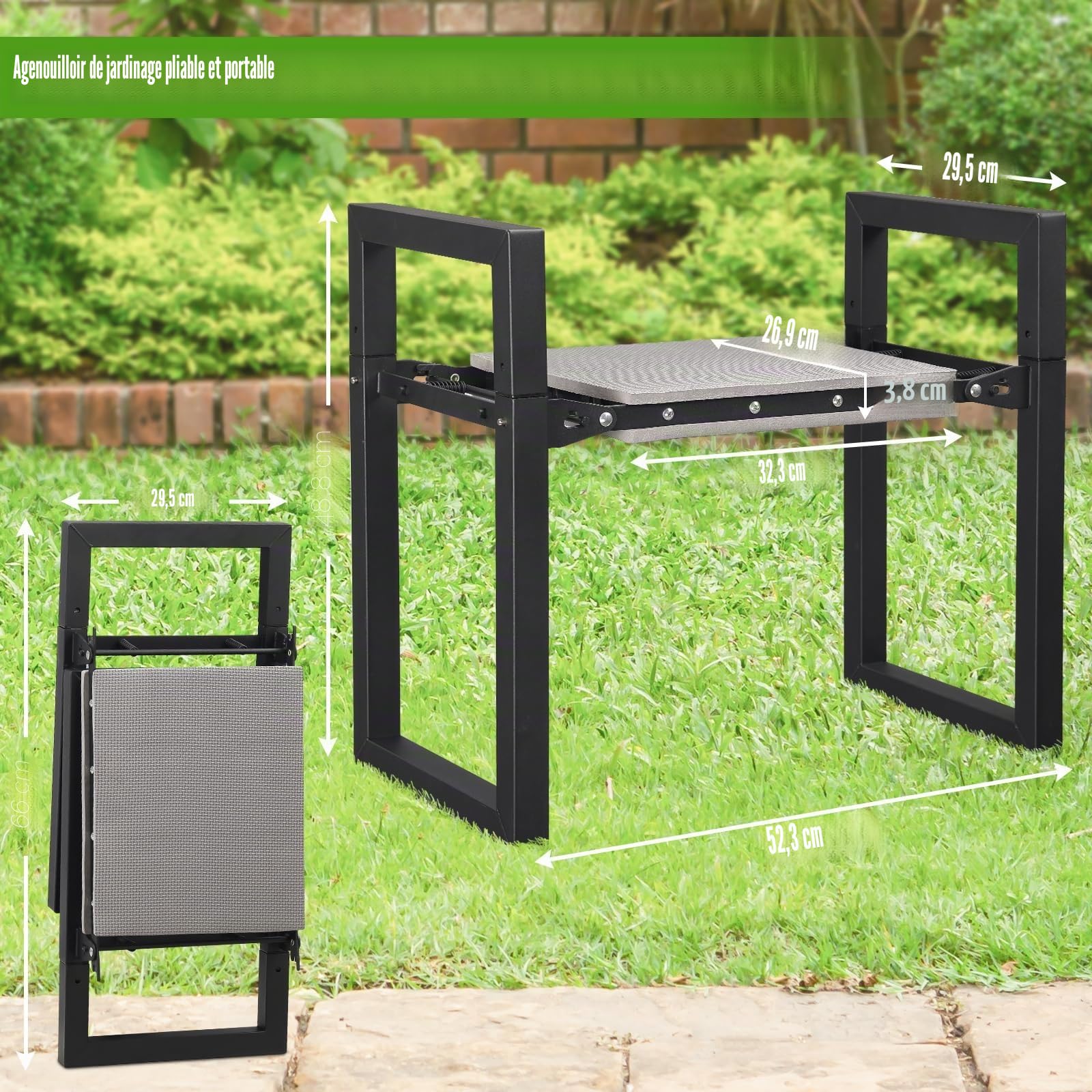 Tabouret de Jardin Pliant 31 cm - Banc à Genoux et Siège avec Poignées, Robuste et Pratique pour Le Jardinage - Conçu pour Seniors et Femmes - Idéal comme Cadeau D'Outils de Jardin