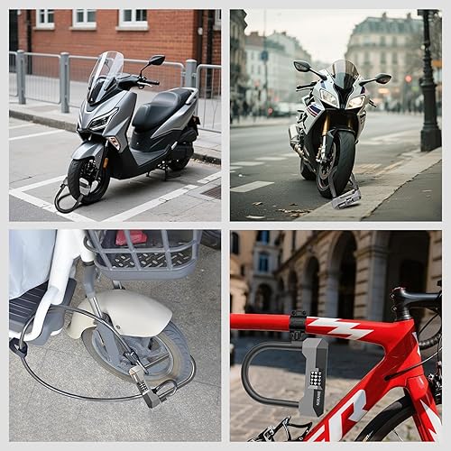 Miniatura 7 de Candado U Bike Lock de 4 dígitos reiniciable, antirrobo de alta resistencia con cable de acero de seguridad de 4 pies, 2 llaves y soporte,