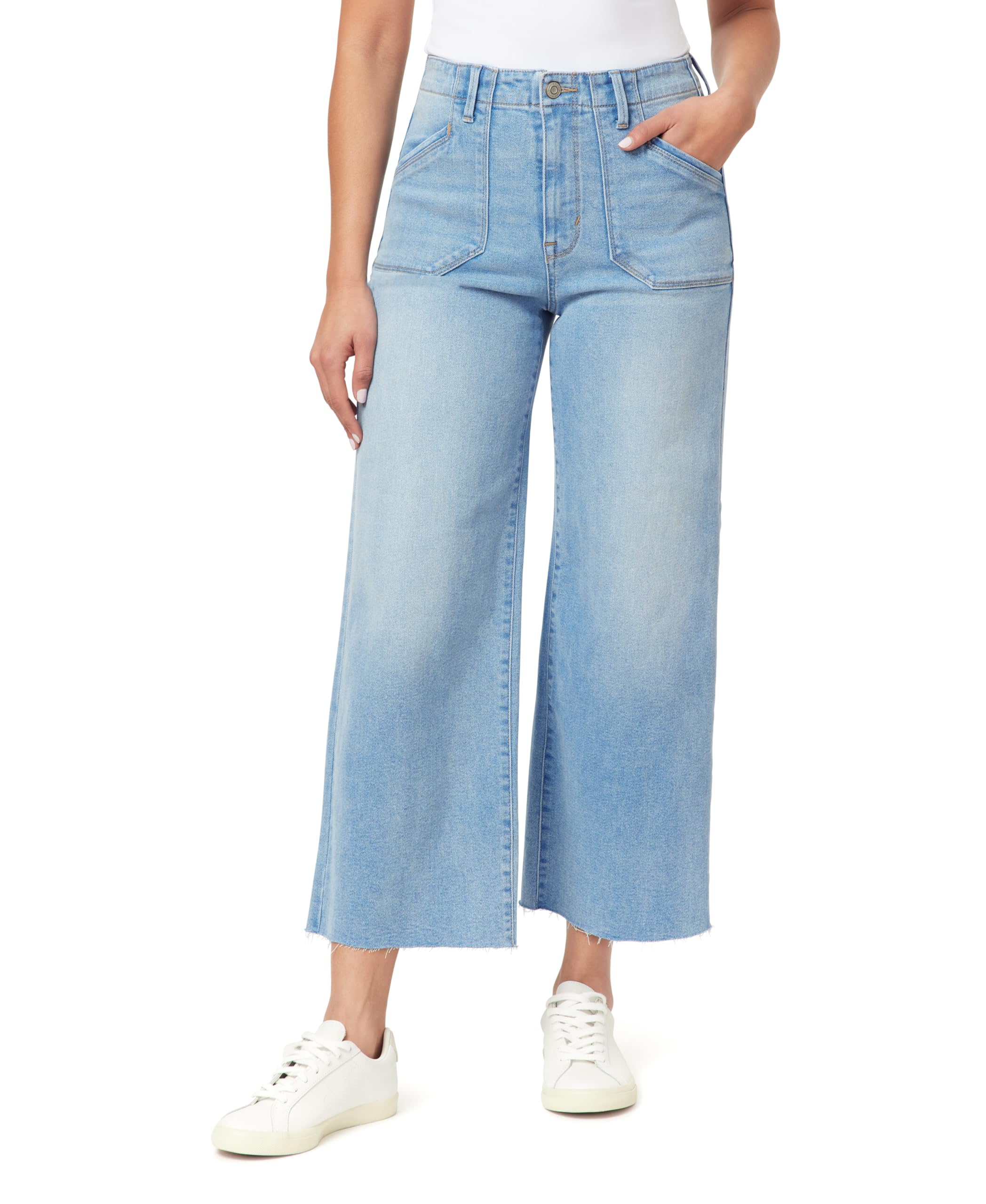 Kensie Women's Brisbane Jeans For High-Rise Patch Pocket Ankle Wide Raw Hem Leg 27-Inch Inseam, Sizes 0-12, 12