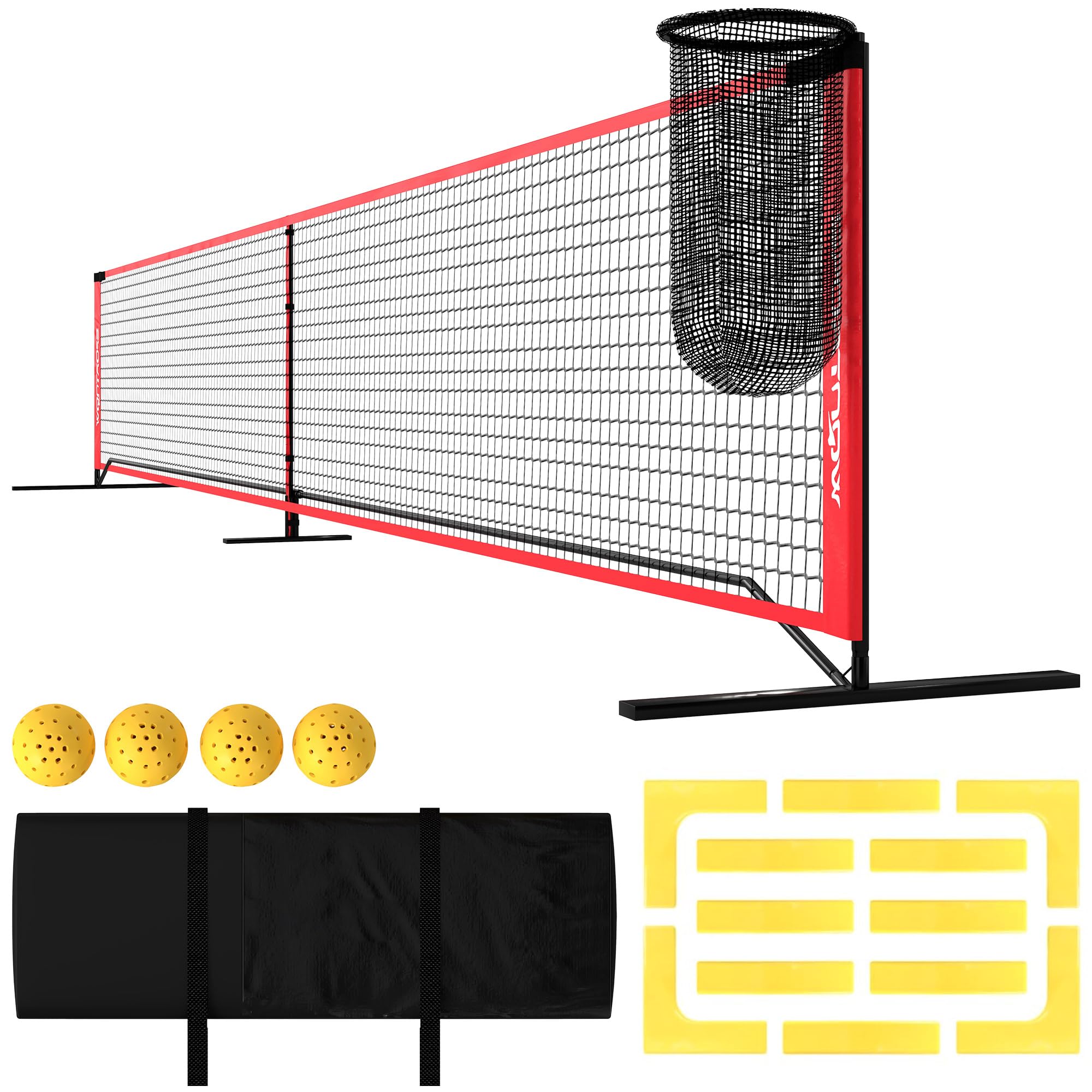 SPORTNOW Przenośna siatka do pickleball, 6,7 m, system pickleball z siatką, zestaw do oznaczania pola do gry, zbieracz piłek, cztery piłki i torba do noszenia na świeżym powietrzu, wjazd