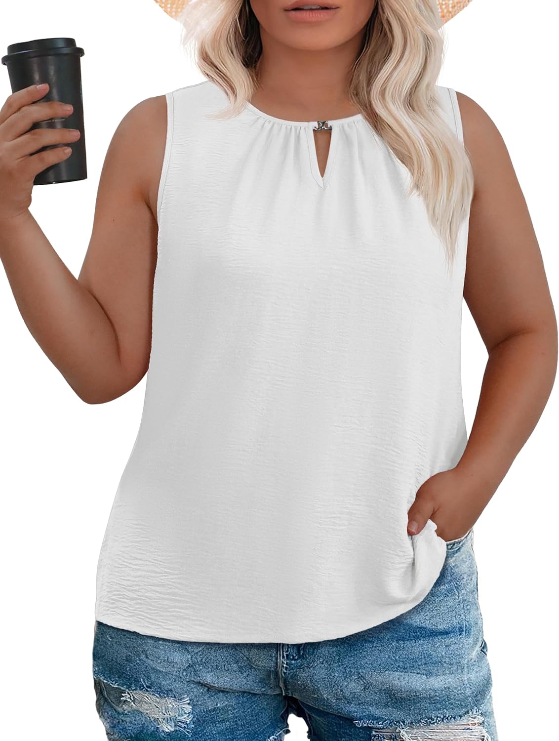 OLRIK Plus Size Tank Tops for Women Loose Fit Sleeveless Crew Neck Blouse 2026 Fashion Top