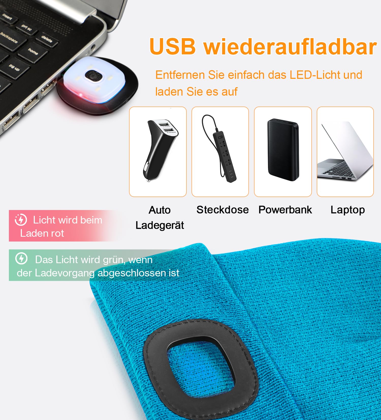 Deilin Czapka ze światłem LED, dla dzieci, ładowana przez USB, czapka z dzianiny z 4 diodami LED, uniseks, zimowa, ciepła czapka z latarką, Boże Narodzenie, festiwal, prezent dla chłopców i dziewczynek, A Black, jeden rozmiar