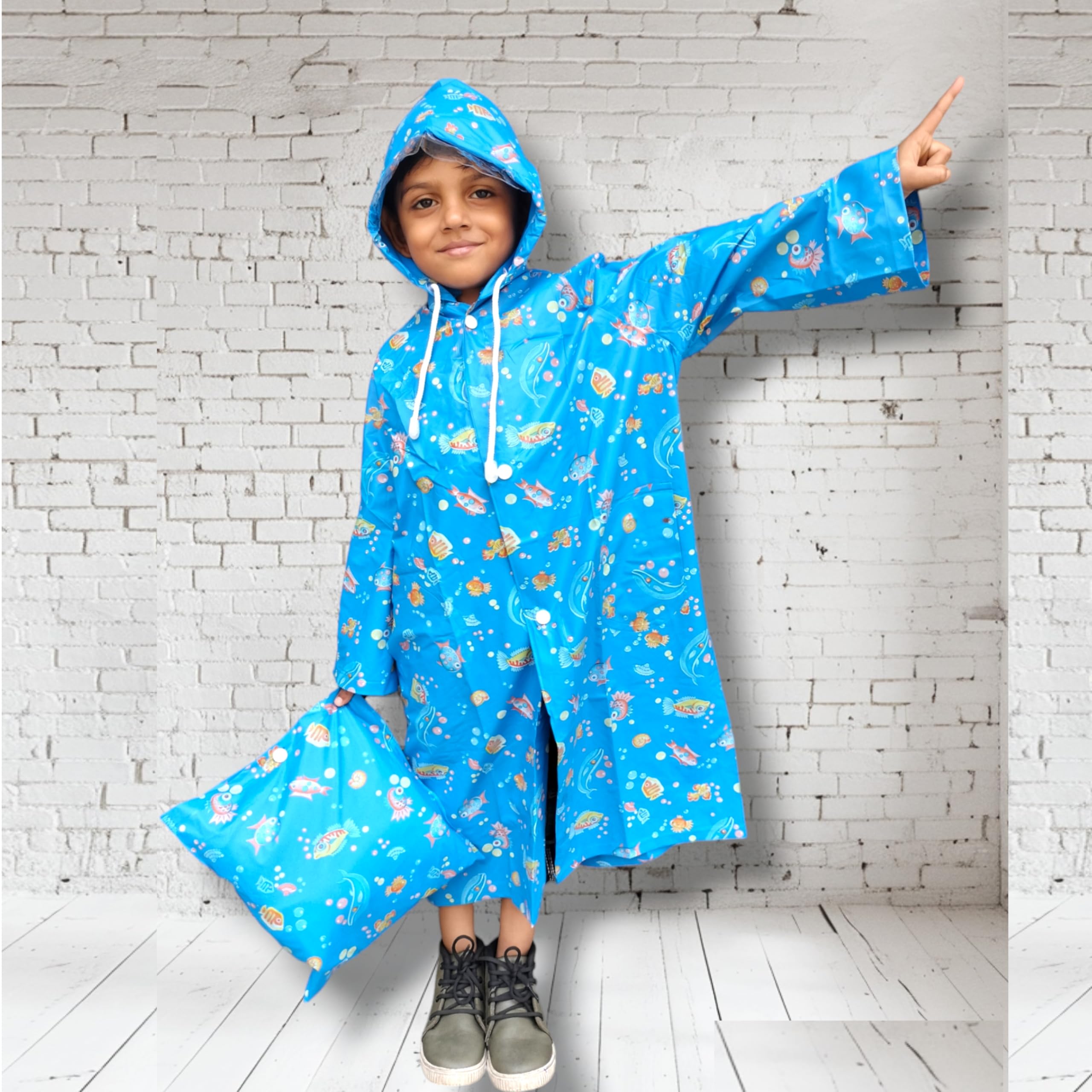 D8211K Kids Waterproof Raincoat – PVC Long Sleeve Rainwear with Adjustable Hood, Button Closure & Durable Rain Jacket for Boys & Girls (IN, Age, 9 Years, 10 Years, Regular, Big & Tall, BLUE) 4