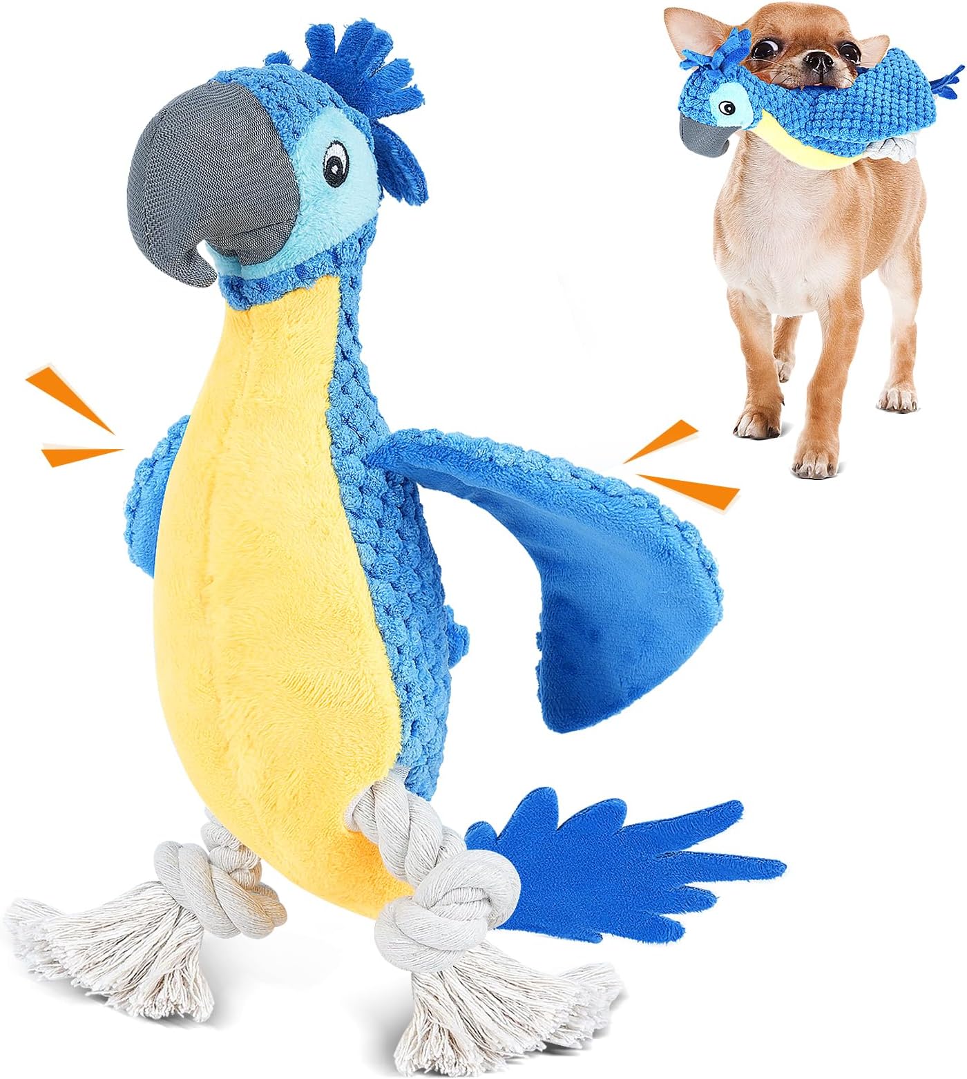 – ROSAUI Dog Toys, Plush Squeaky Cockatoo Dog Toy - Interactive and Dental Cleaning Pet Chew Toy for All Breed Sizes Dog
