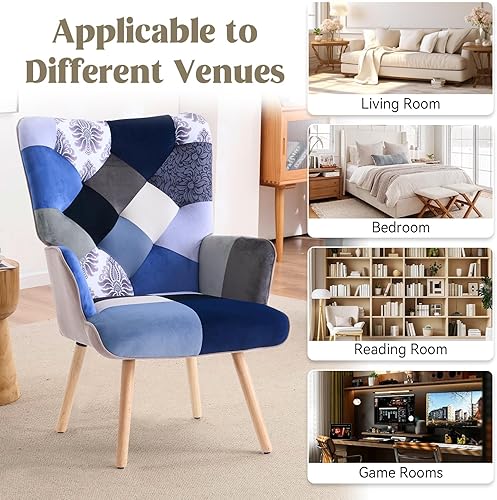 Miniatura 8 de Joysoul Silla decorativa moderna para sala de estar, silla con brazo de respaldo alto, diseño de pata de gallo, sillas de estilo bohemio para