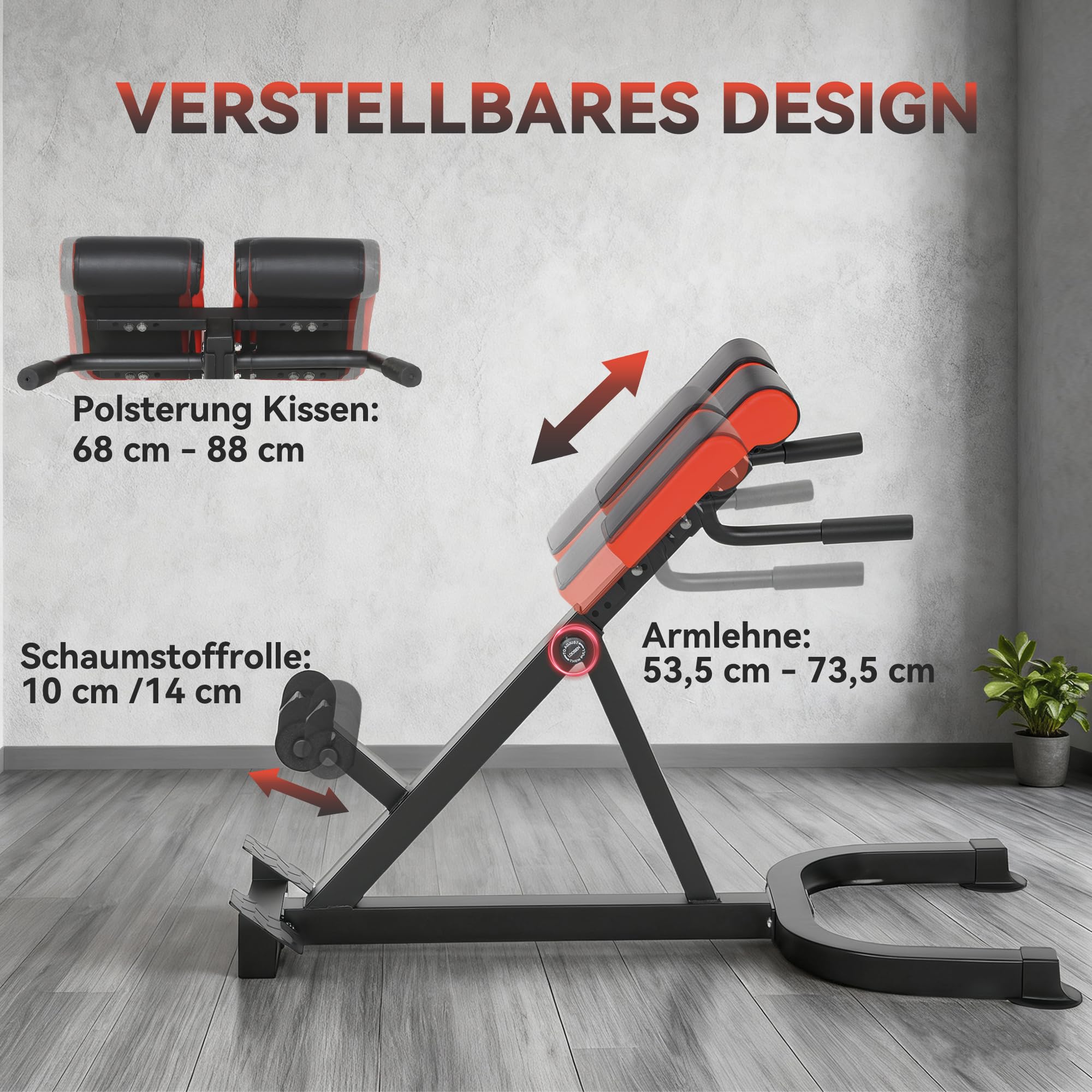 SPORTNOW Hyperextension Rückentrainer Höhenverstellbar mit Beinfixierung | Haltegriffen, Römische Bank, Multifunktionales Workout Bench bis 120 kg, Rückenstrecker für Zuhause, Fitness