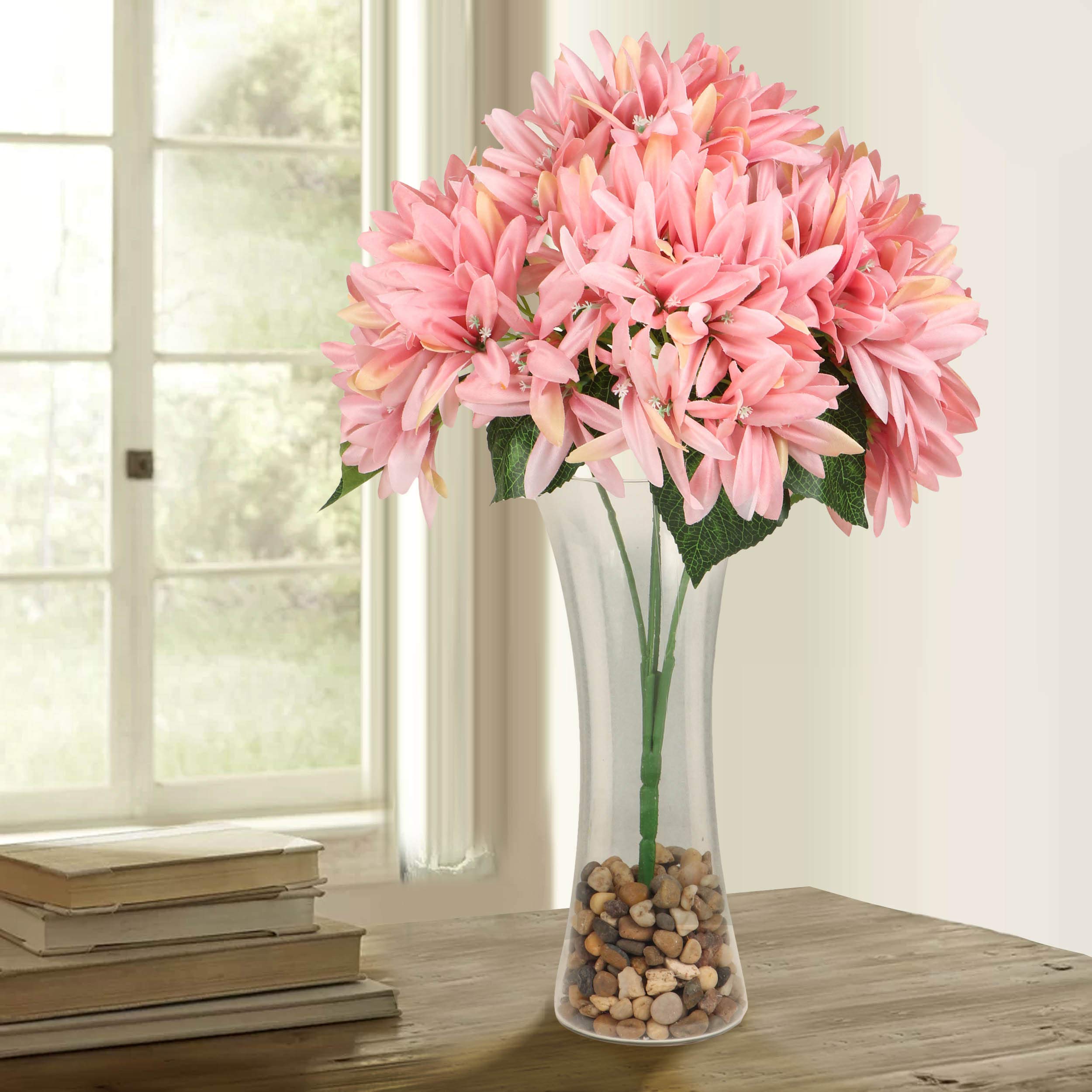TIED RIBBONS Decorative Flower Vase with Artificial Chrysanthemum Flowers and Pebbles (42 cm, Peach) for Home Décor Living Room Bedroom Corner Table Office Wedding Decoration Items